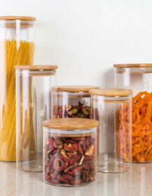 Wholesale Home Kitchen Airtight Food Storage Container Glass Storage Jar Candle Jar with Bamboo Lid R888