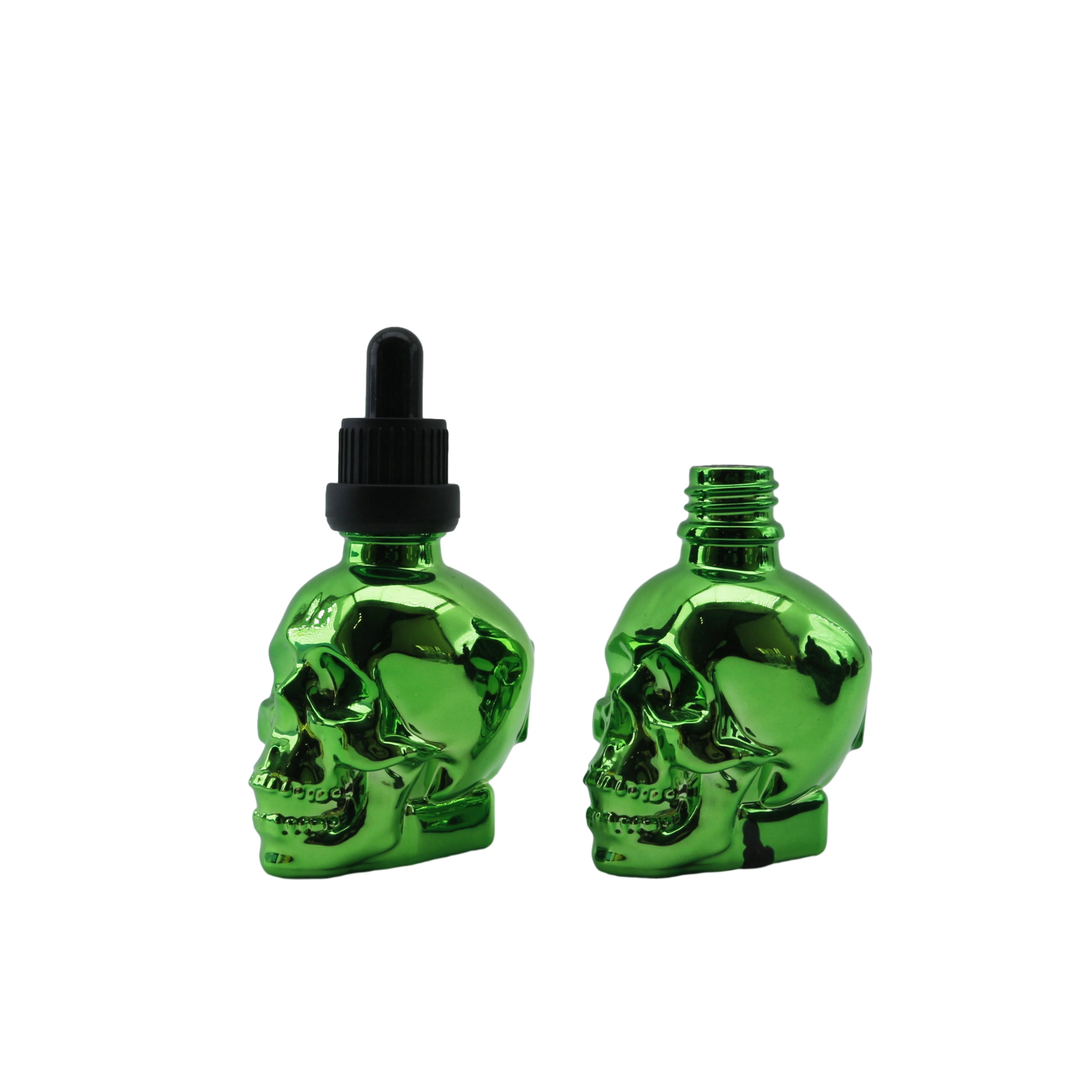 Gold Sliver Green Rose Gold Perfume 15ml 30ml 60ml Skull Head Glass Skull 1oz Glass Beard Oil Dropper Bottle D888 - 图片 5