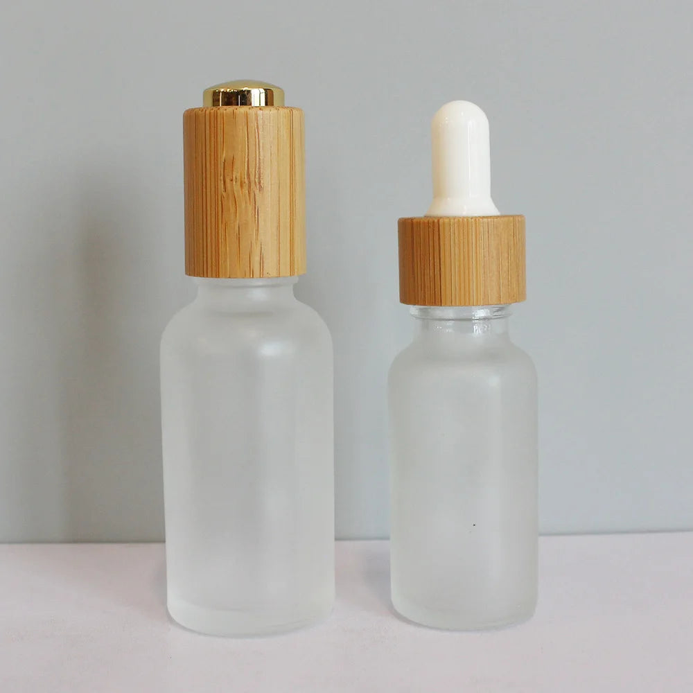 1 oz 2 oz 4 oz Round Transparent clear Frosted Cosmetic Essential Oil Dropper Glass Serum Bottle with Bamboo Pump Dropper Spray - 图片 3