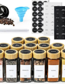 Hot Sale Cute Glass 4oz Empty Square Containers Seasoning Storage Wooden Bamboo Lid Kitchen Spice Jars Set