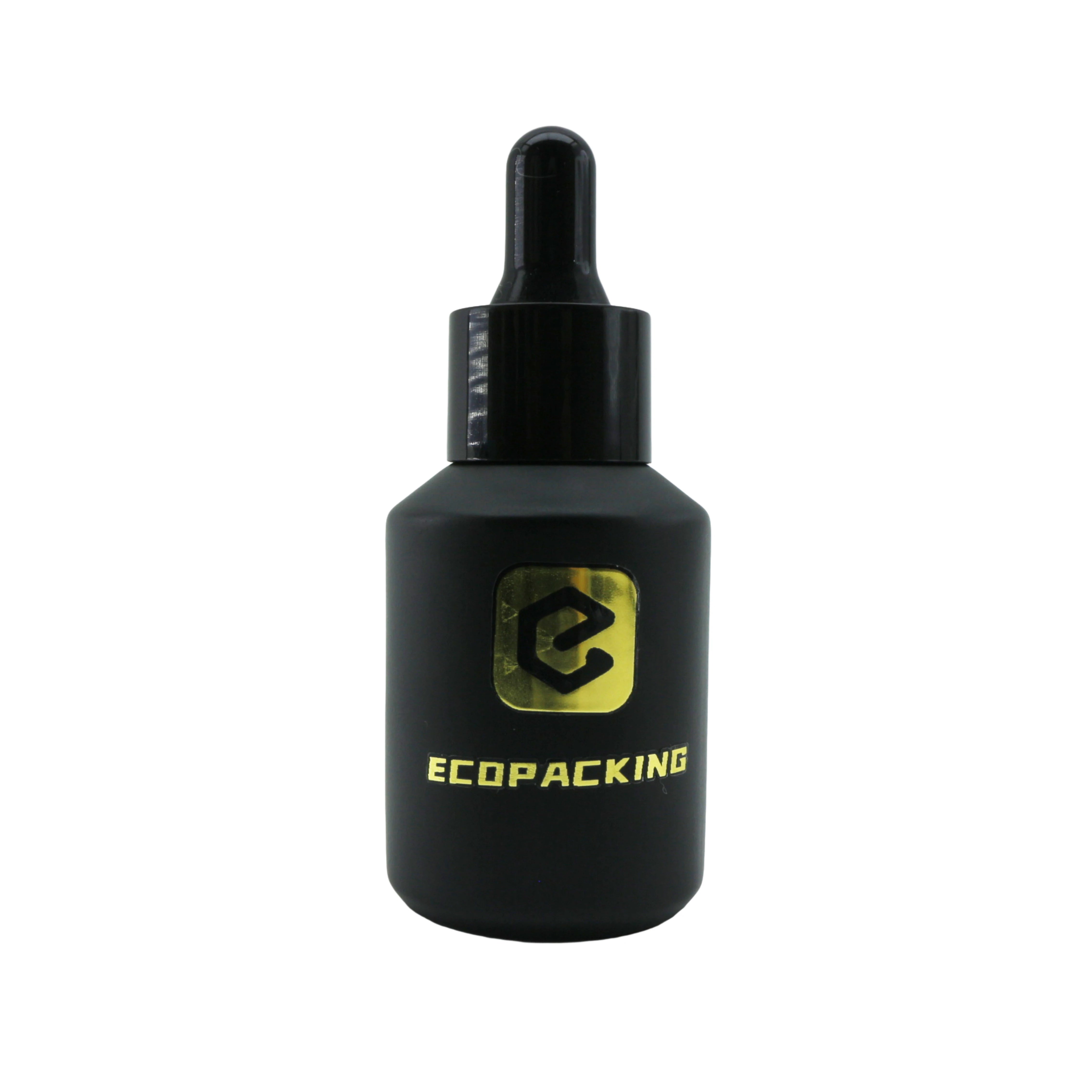 Matte Black Frosted Glass Oil Serum Lotion Bottle with Pump Dropper Spray Cosmetic Luxury Packaging Set for Skin Care - 图片 4