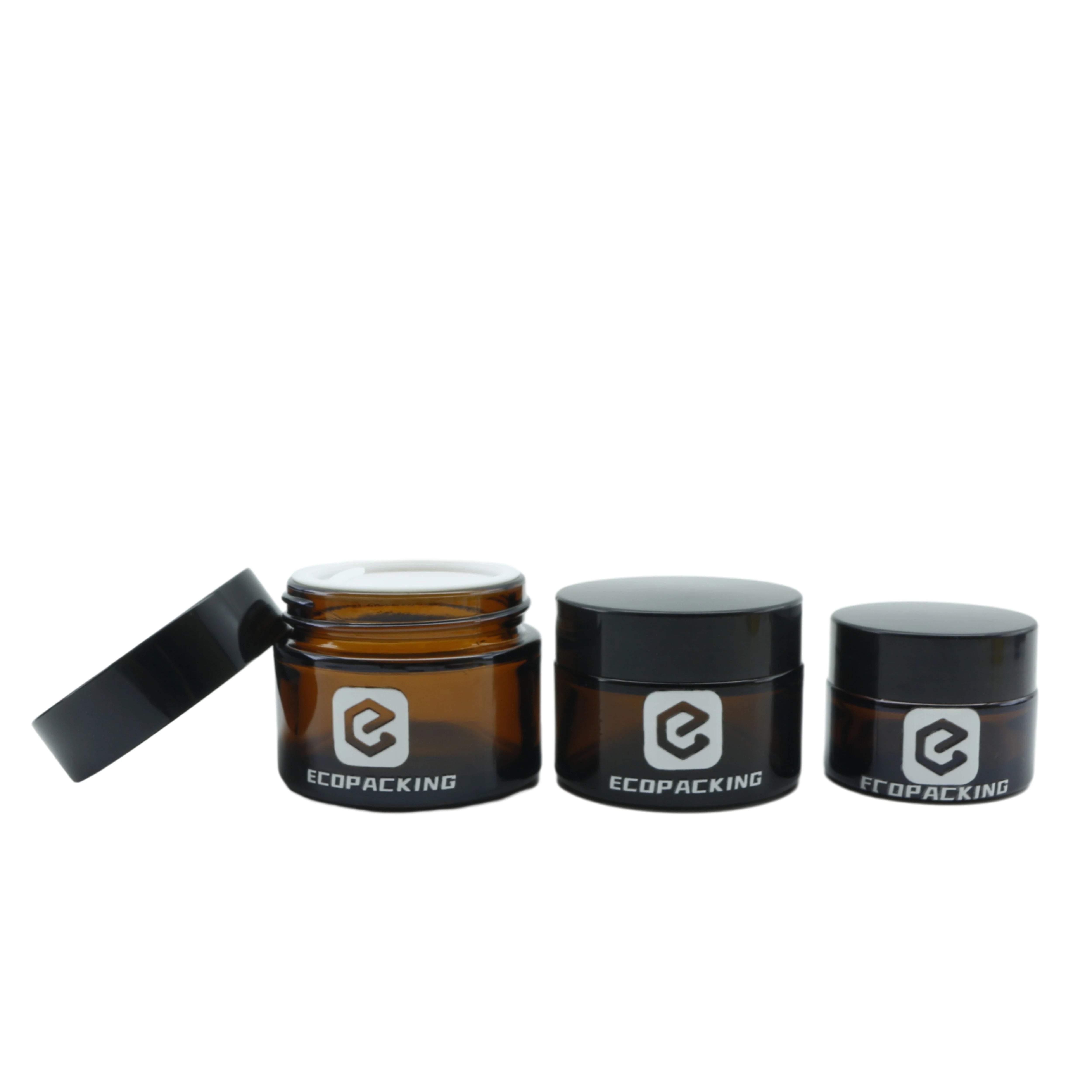 Wholesale 1oz 2oz 3oz 4oz 8oz Amber Cosmetic Cream Glass Jar Bottles with Lid and Inner Liner - 图片 5