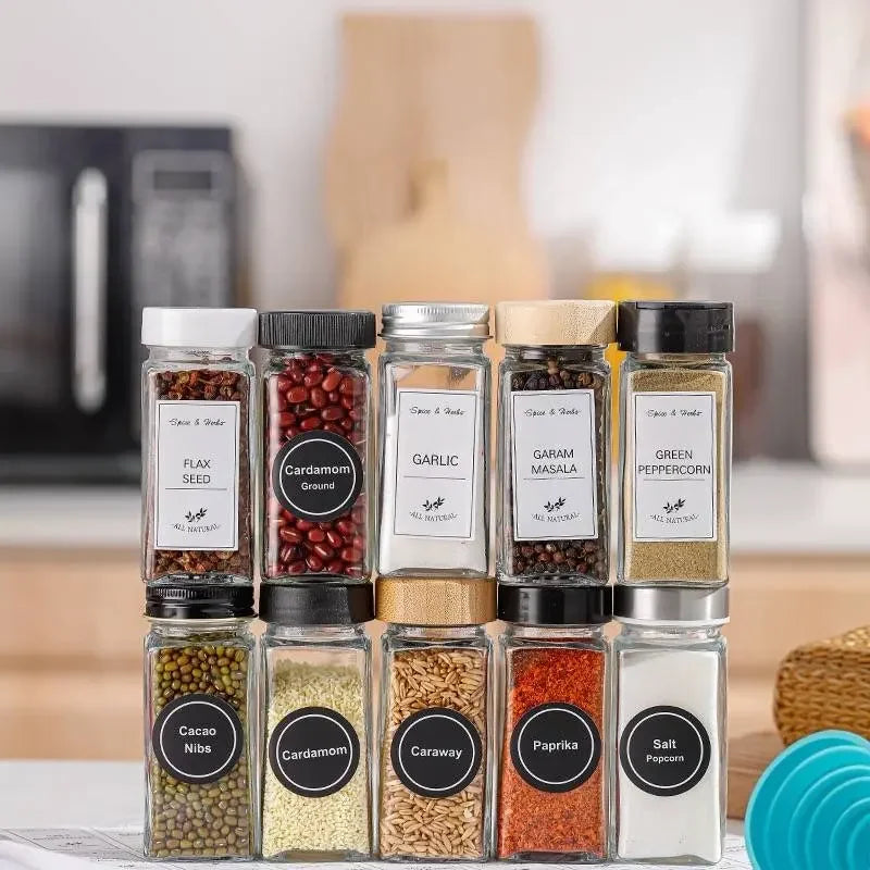 Custom Kitchen Seasoning Bottles 4oz 120ml square Spice Glass Jars with Lid