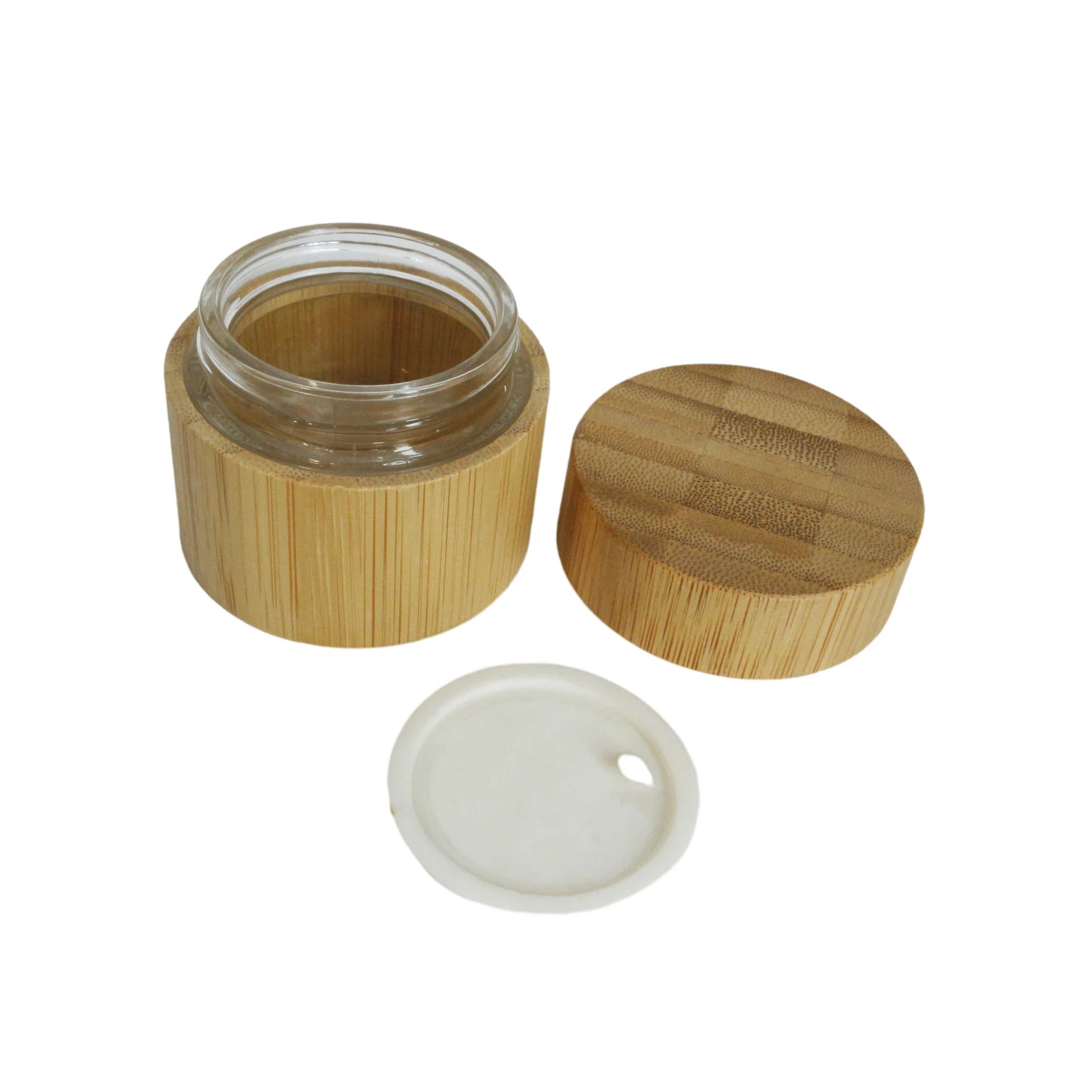 Wholesale Empty Custom Round Wooden Bamboo Glass Jar Cosmetics Container 30g 30ml 1oz