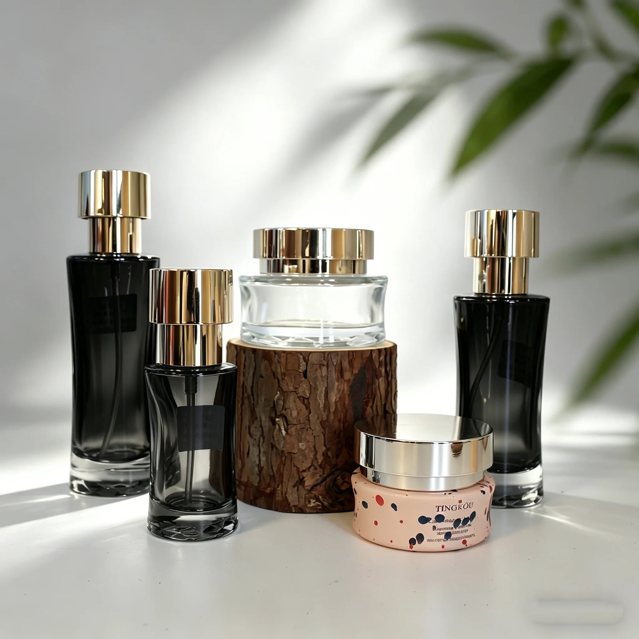 Luxury Curved Glass Bottle & Jar Set, Gold Cap Thick Base 30/50/100/120ml Skincare Packaging Wholesale - 图片 4