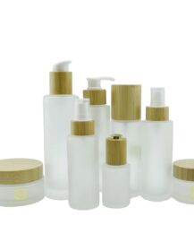Bamboo Frosted Cosmetic Glass Jar Essential Oil Bottle With Bamboo Lid for Luxury Cosmetic Packaging Set