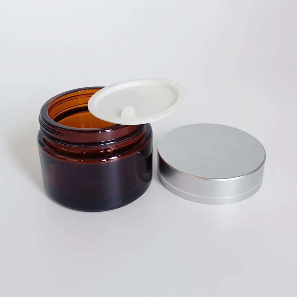 Wholesale 1oz 2 oz 3oz 50 ml 100 ml Amber Cosmetic Cream Glass Jar With Lids and Inner Liner - 图片 2