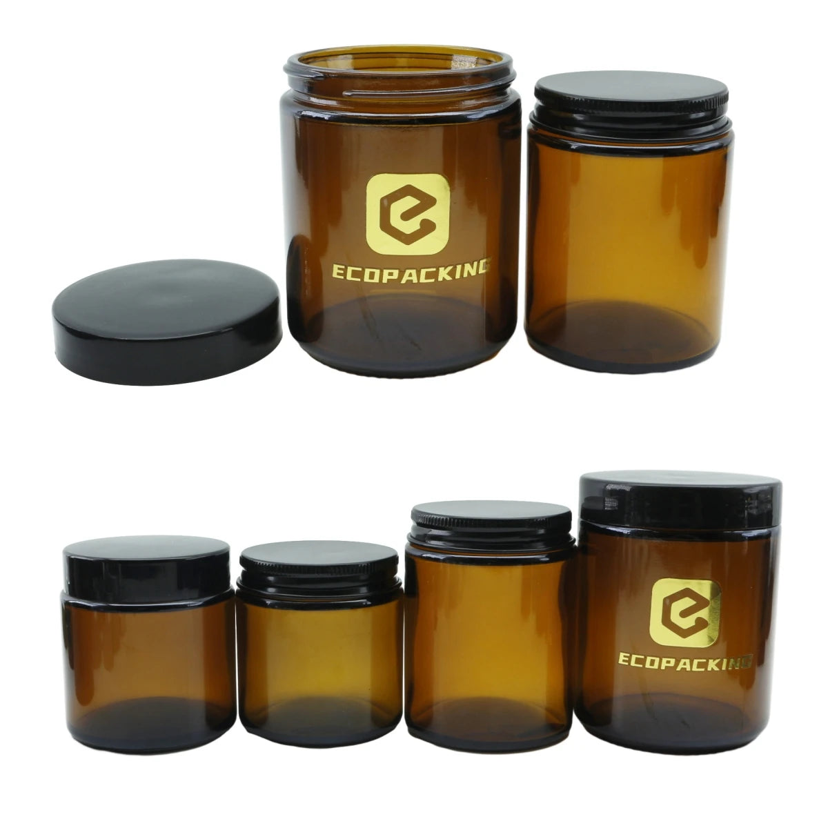 100g-500g Amber Wide Glass Jars with Black Lid for Candles Food Eye Drops & Skin Care Cream