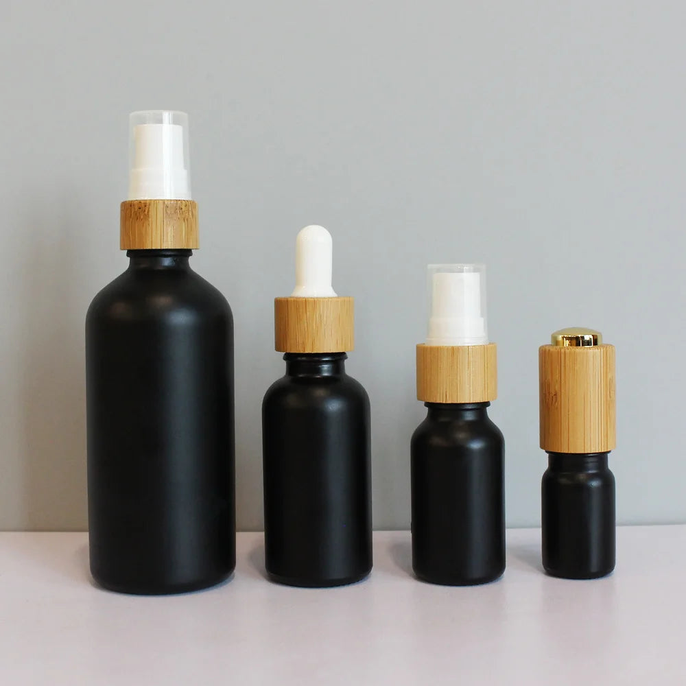 Skin Care Mini Essential Oil Bottles 1oz 2oz 4oz Perfume Bottle Black Glass Spray Bottles Cosmetic Packaging with Pump Spray - 图片 3