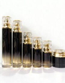 Luxury Black Gradient Glass Cosmetic Set 50g Face Cream Jar 30ml-120ml Serum/Spray Glass Bottle for Skin Care Packaging