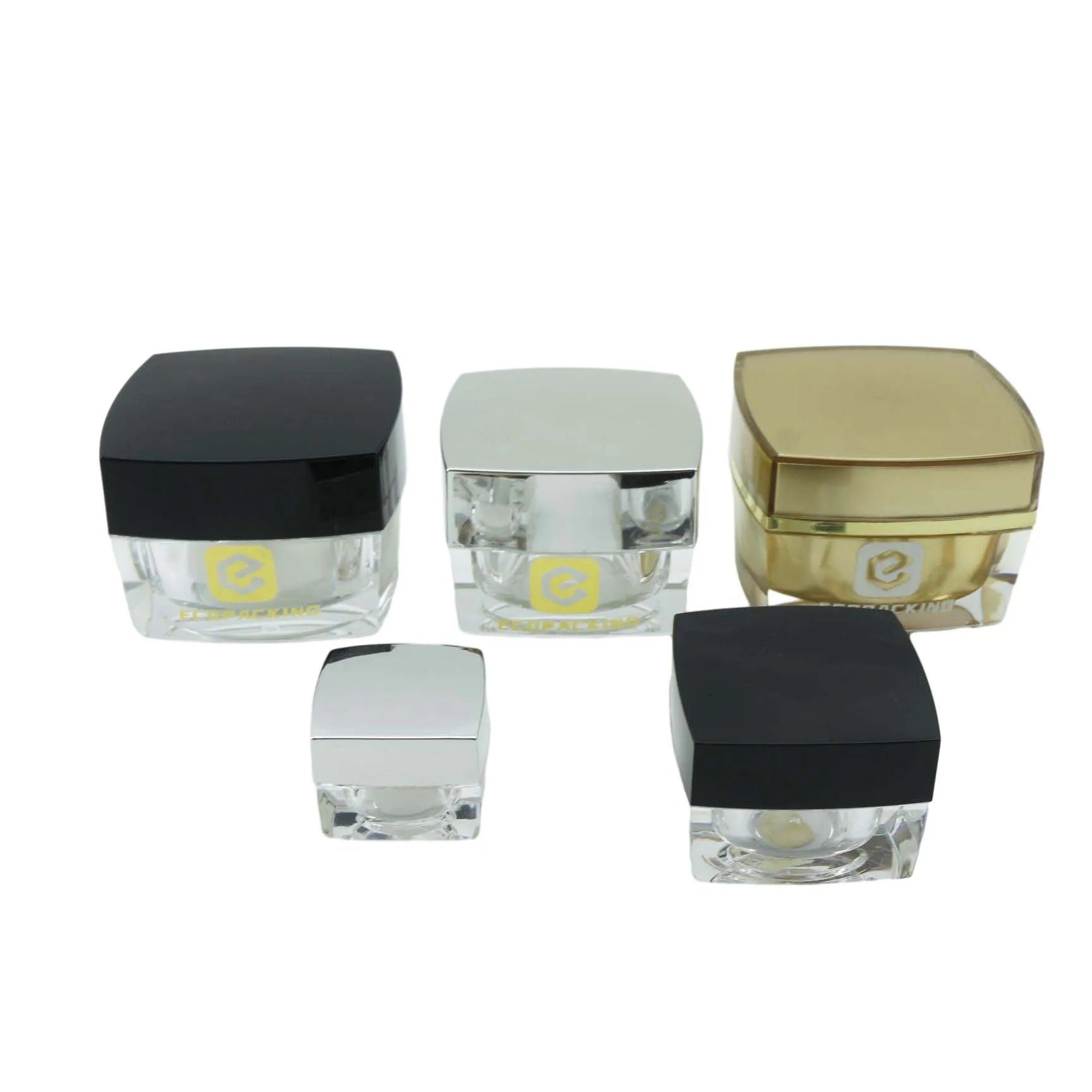 Luxury 15ml 30ml 50ml 100ml square Plastic Face Cream Jar of Acrylic Cream with Gold Lids - 图片 6