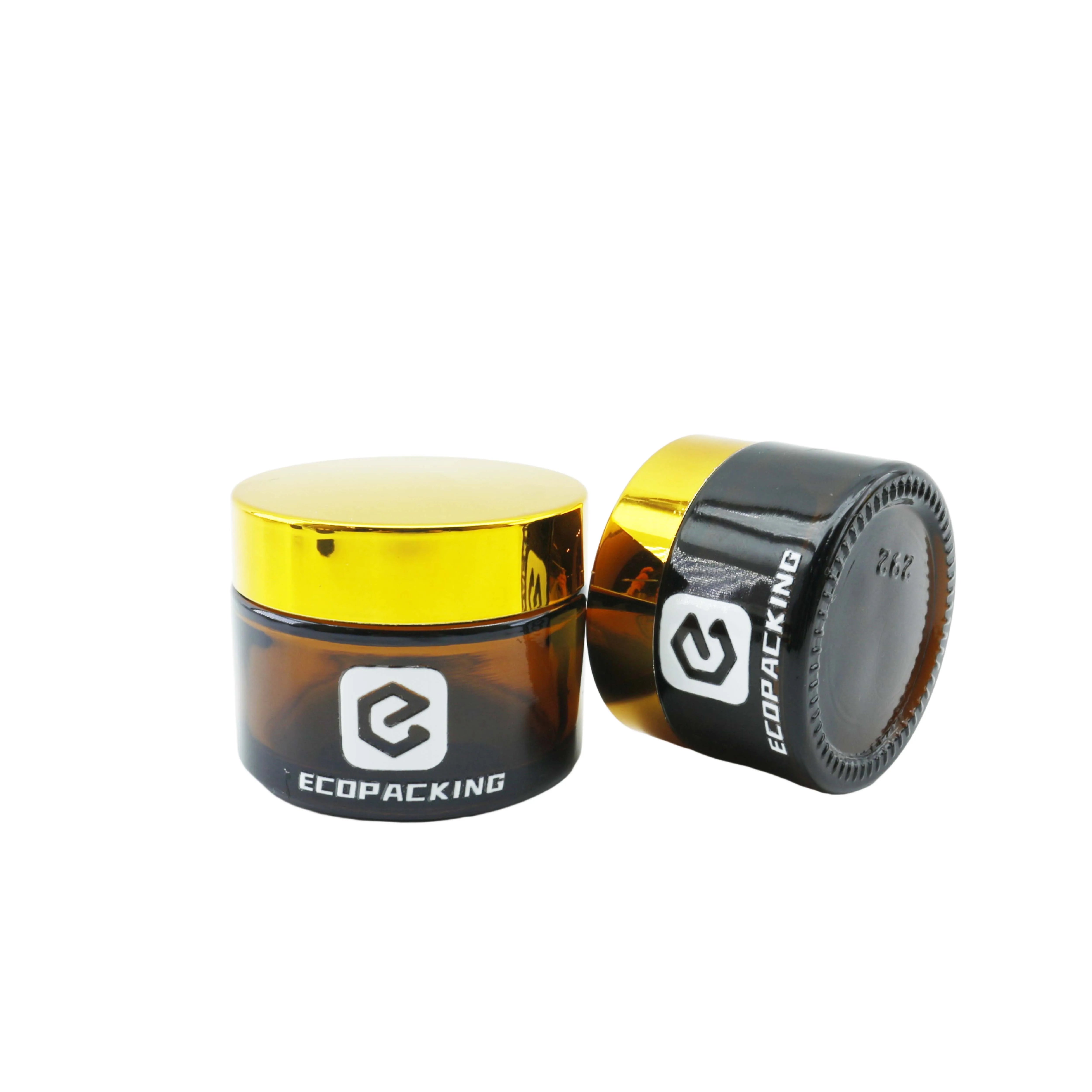 Empty Cosmetic Jar Amber Glass Face Cream Jar with Gold Lid - 图片 4