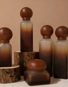 Lotion Pump Skin Care Empty Glass Serum Lotion Bottle 100ml Matte Gradient Warm Brown Essence Face Cream Jar Packaging