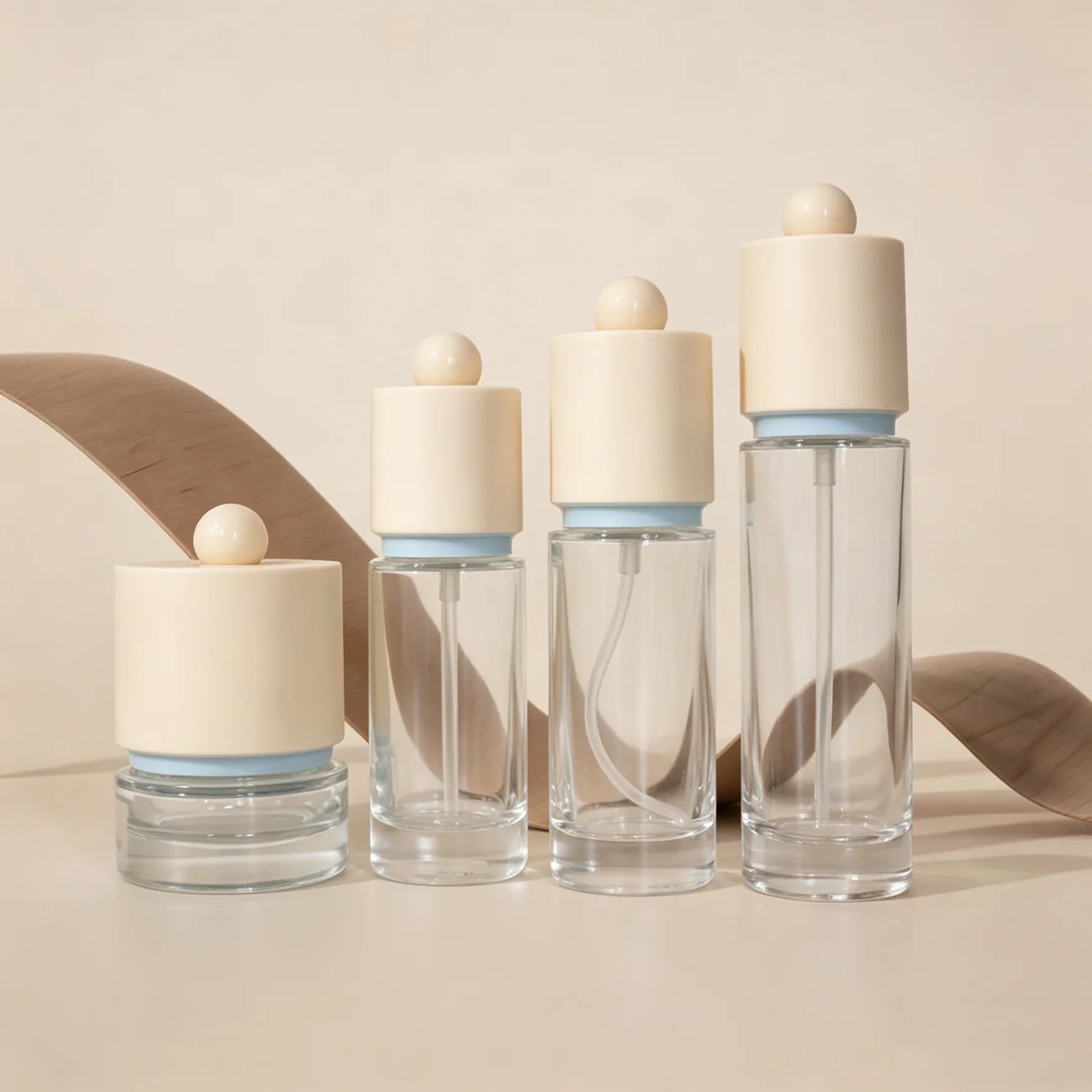 Cylindrical 40ml 100ml 120ml Glass Packaging Set Skincare Cosmetics Cream Jar Lotion Pump Bottle - 图片 7