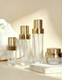 40ml 100ml 120ml 50g Luxury Cosmetic Packaging Glass Jar and Pump Lotion Cosmetics Bottle Set with Gold Press