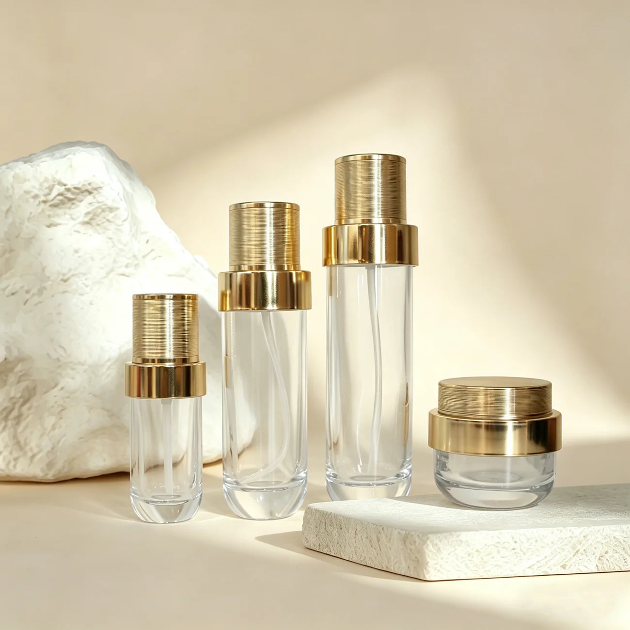 40ml 100ml 120ml 50g Luxury Cosmetic Packaging Glass Jar and Pump Lotion Cosmetics Bottle Set with Gold Press
