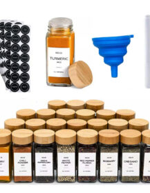Bamboo Lid Spice Jars 24pcs 120ml square Spice Jar 4oz Seasoning Container and Shaker Lid for Kitchen Receives 8888J