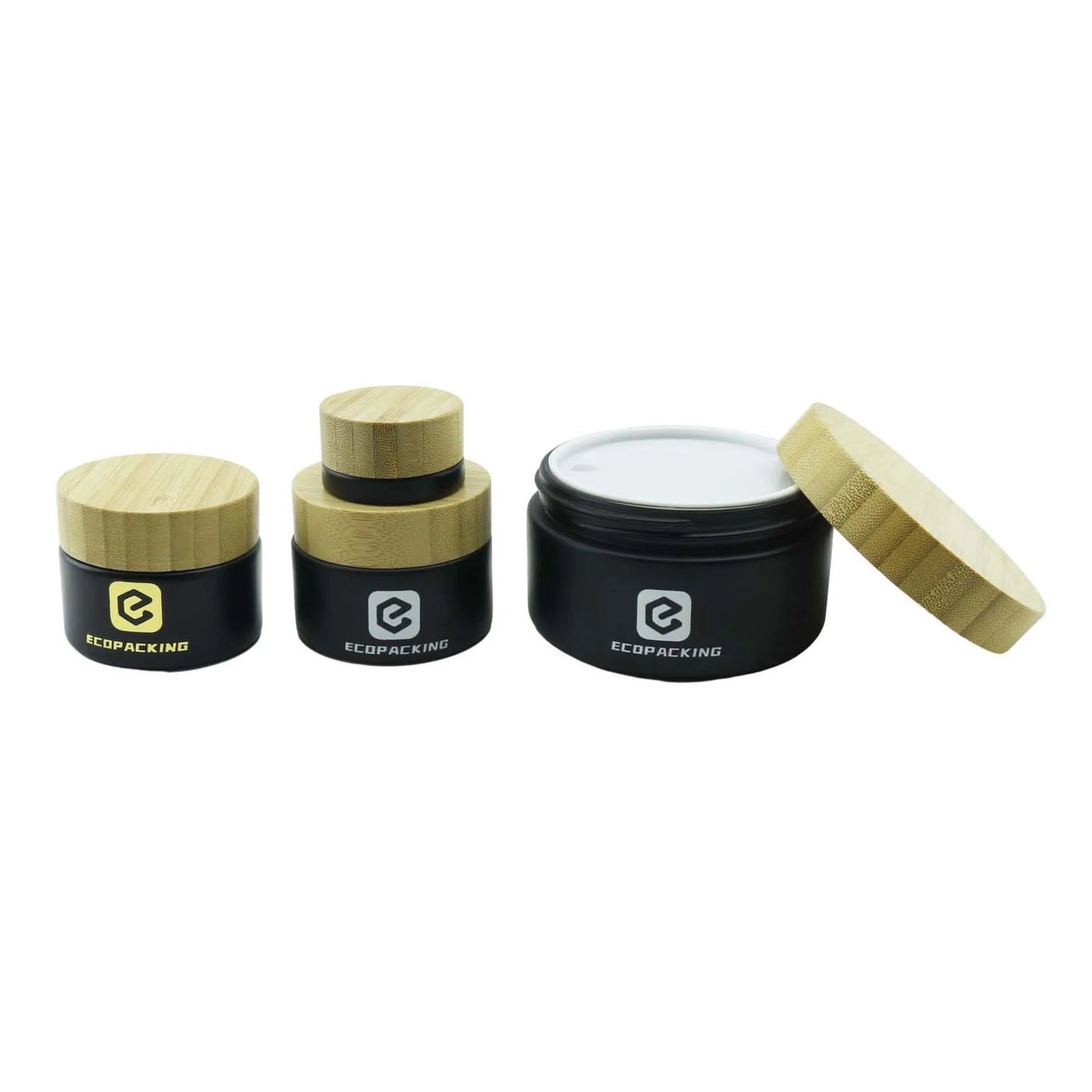 Natural 5g 15g 30g 50g 100g Cream Wooden Jars Matte Frosted Black Glass Jar With Bamboo Lid