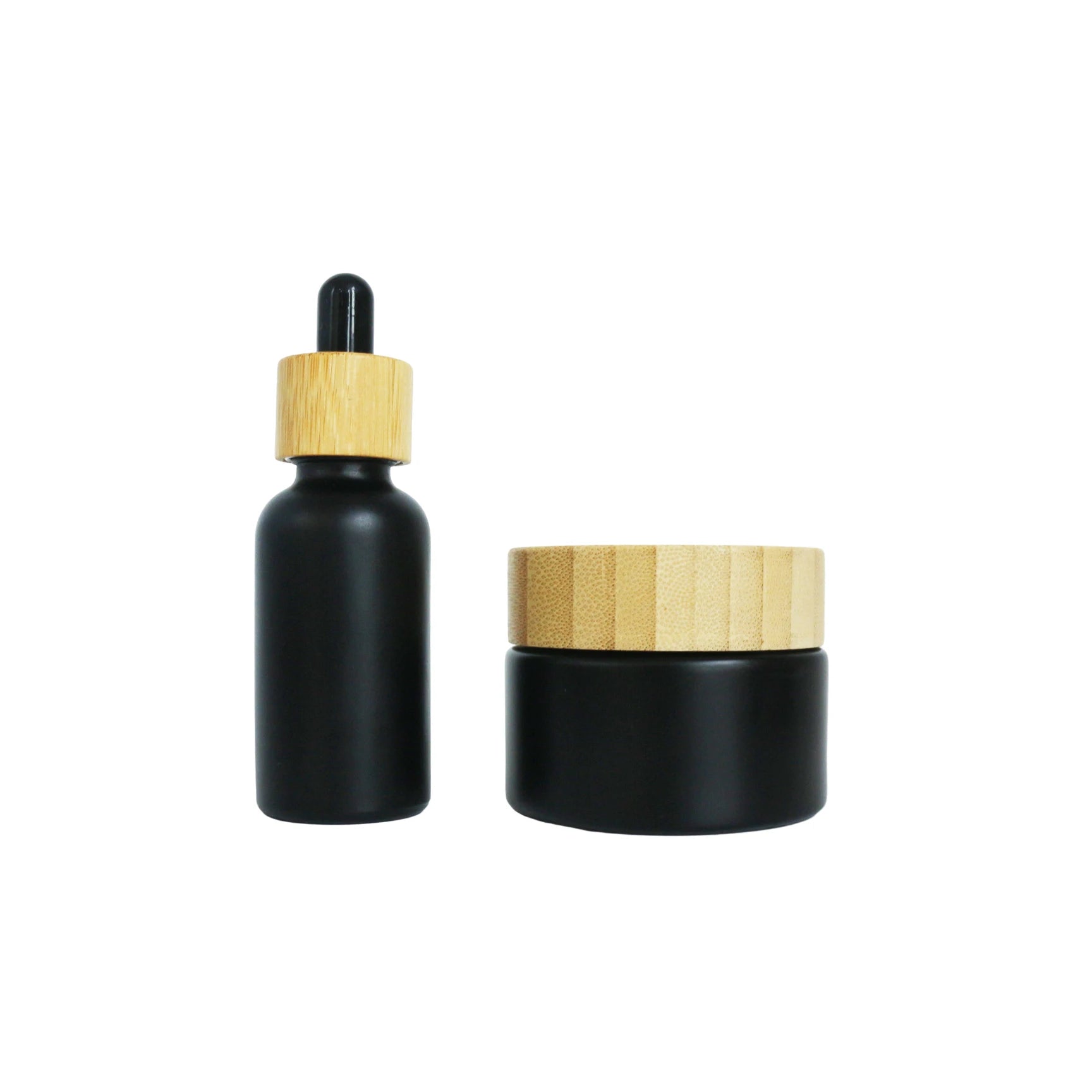 5g 15g 30g 50g 100g 200g Luxury Eco Friendly Matte Black Glass Cosmetic Cream Jar Container with Wooden Bamboo Lid for Skin Care - 图片 5