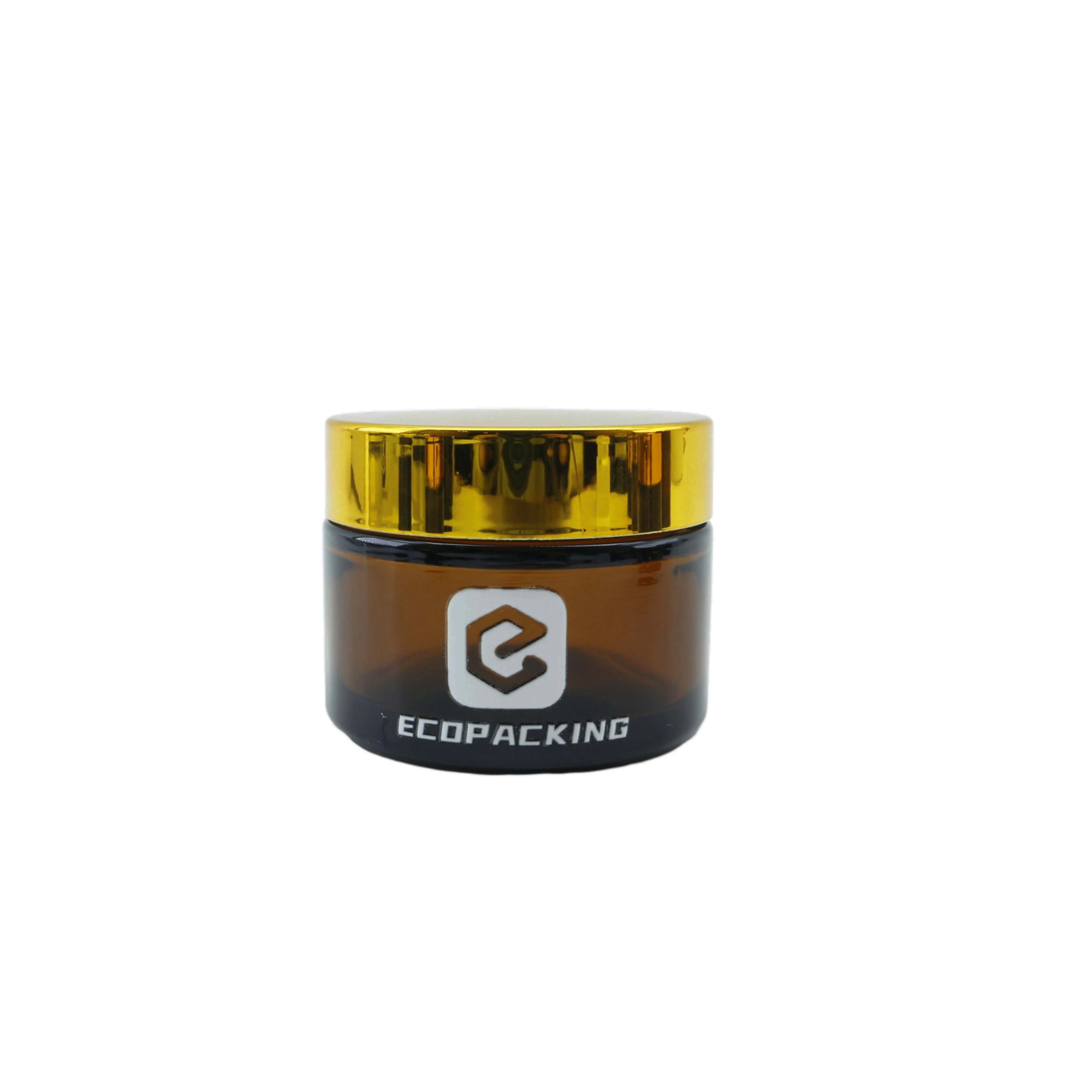 Empty Cosmetic Jar Amber Glass Face Cream Jar with Gold Lid - 图片 5