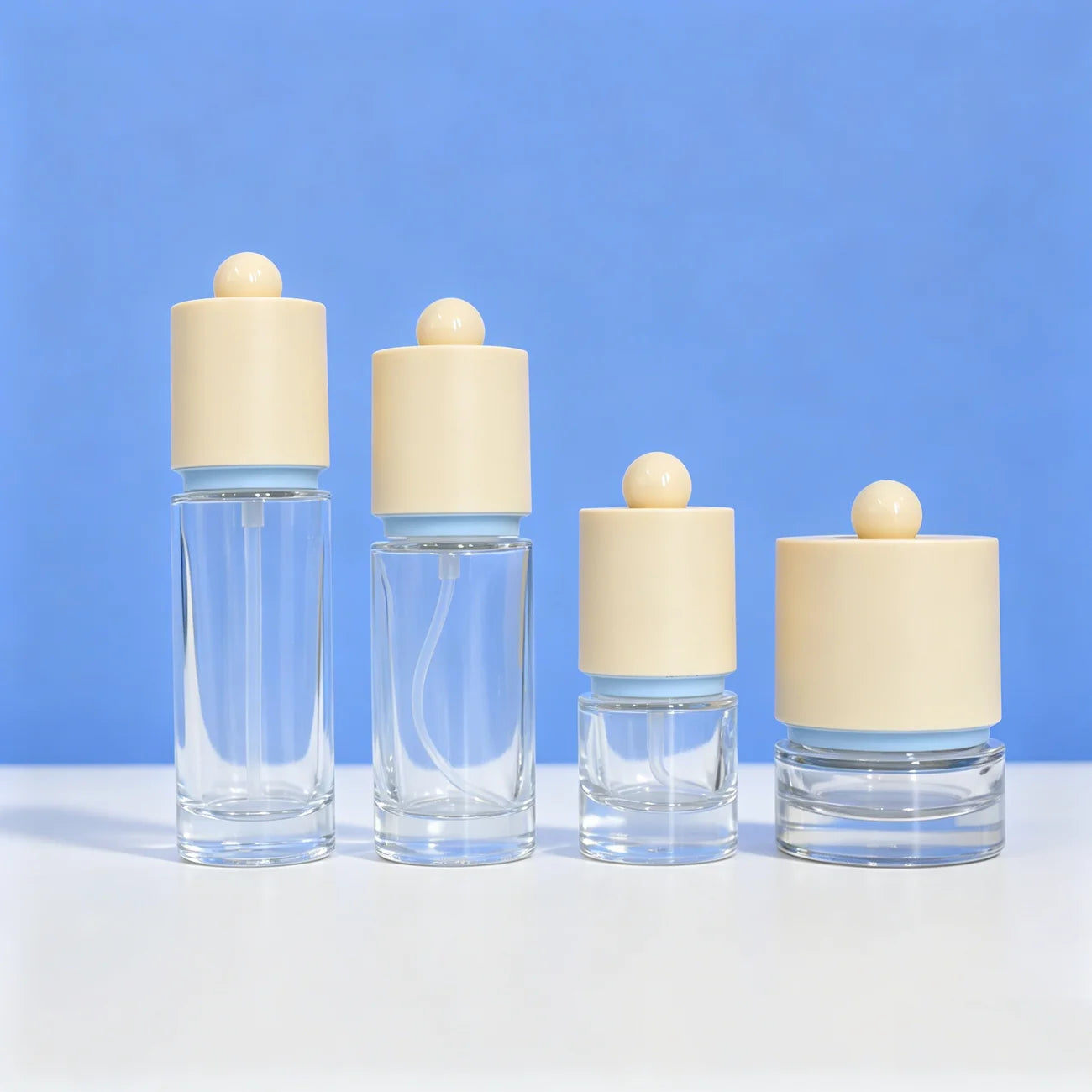 Cylindrical 40ml 100ml 120ml Glass Packaging Set Skincare Cosmetics Cream Jar Lotion Pump Bottle - 图片 3