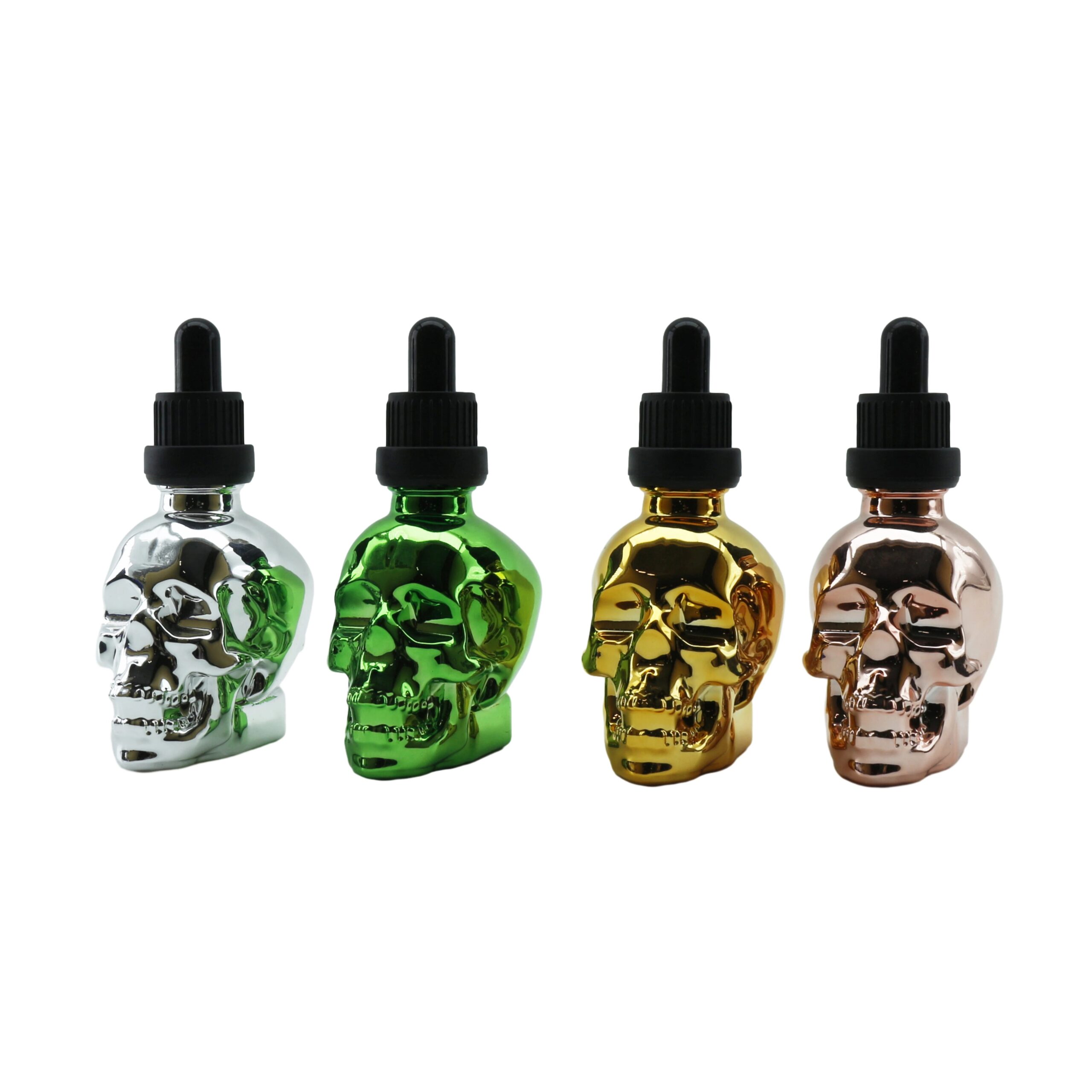 Gold Sliver Green Rose Gold Perfume 15ml 30ml 60ml Skull Head Glass Skull 1oz Glass Beard Oil Dropper Bottle D888
