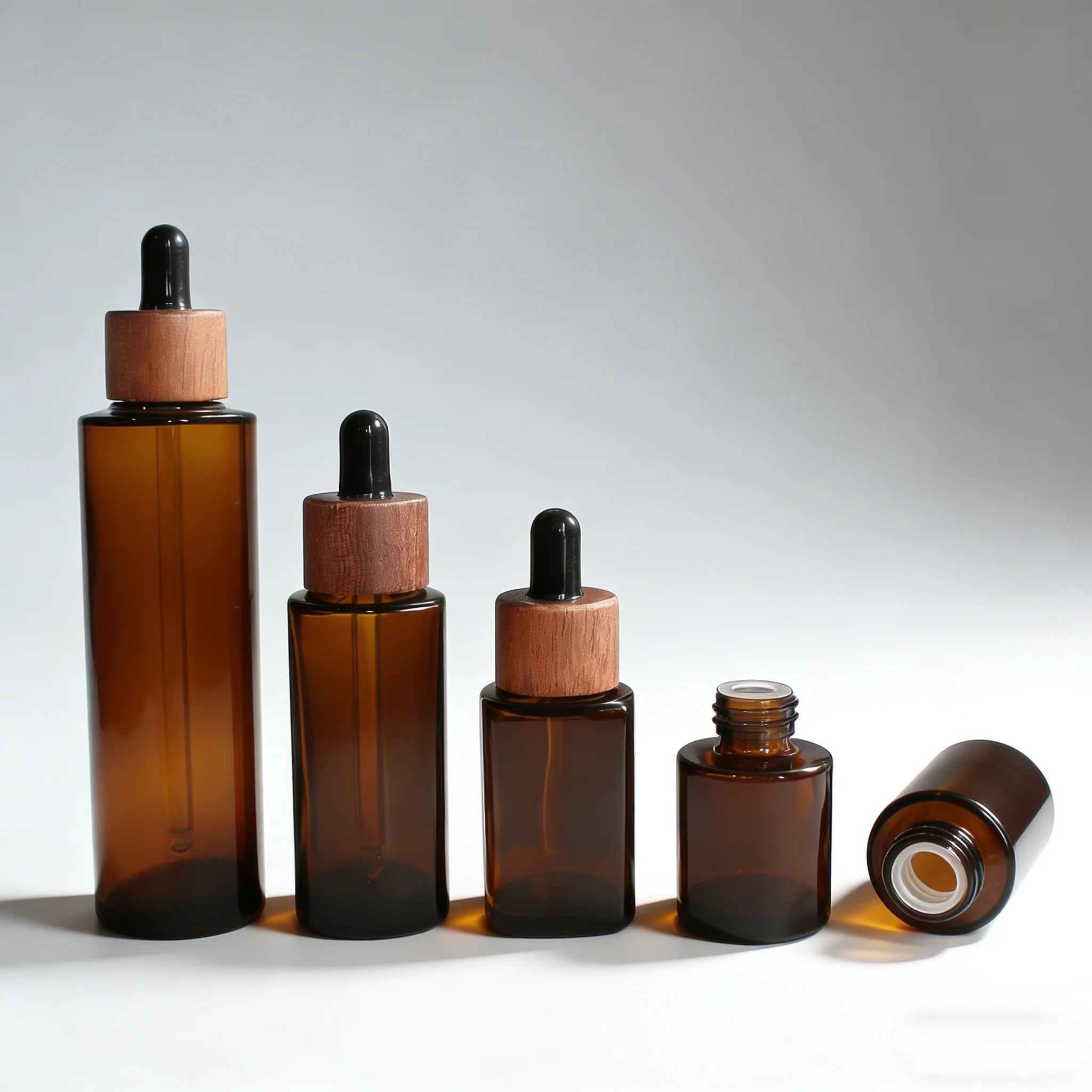 Dark Amber Dropper Bottles Brown Glass Bottles with Bamboo Eye Droppers Lid for Essential Oils Leakproof Cosmetic Bottles - 图片 6