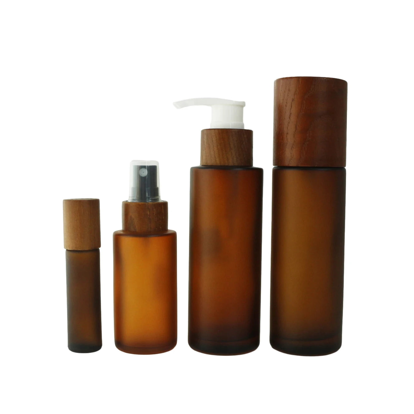Luxury Cosmetic Packaging Frosted Amber Essential Oil Serum Lotion Glass Pump Sprar Bottle for Skin Care