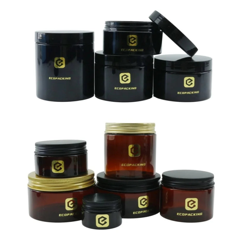 100ml 200ml 250ml 300ml Wide Mouth Amber Black PET Plastic Cosmetic Cream Body Butter Lotion Jar With Aluminum Screw Lid A888 - 图片 6