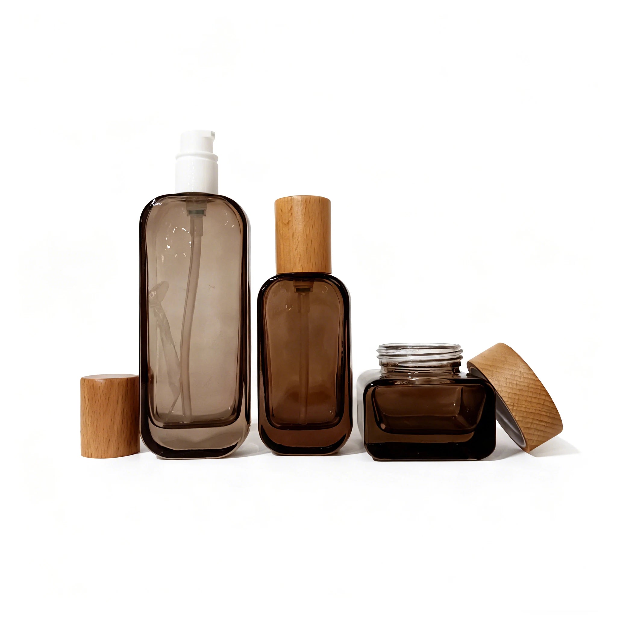 30g 50g Skincare Packaging Glass Face Cream Jar 30ml 50ml 100ml 120ml Lotion Pump Serum Oil Cosmetic Glass Bottle with Wood Lid - 图片 5