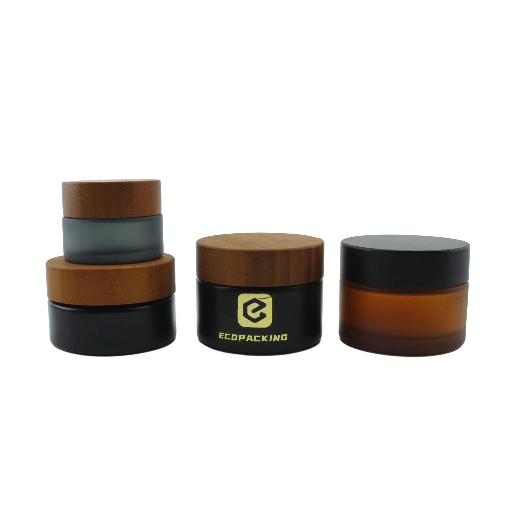 Frosted Black Glass Jar 200g 150g 100g Glass Cosmetic Jars 50g 30g 15g Glass Jar with Bamboo Lid for Face Cream - 图片 4