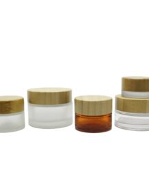 Customized Color LOGO Labels 30g 50ml 100ml Empty Bamboo Lid Amber Clear Frosted Face Body Cream Cosmetic Glass Cream Jar