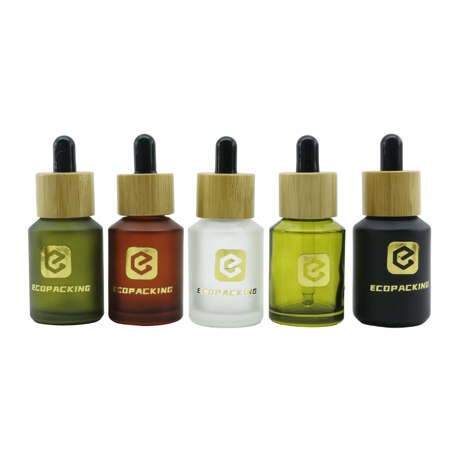 Luxury Slant Shoulder Frosted Olive Green Glass Spray Lotion Pump Bottle Cosmetic Jar Set with Bamboo Lid - 图片 11