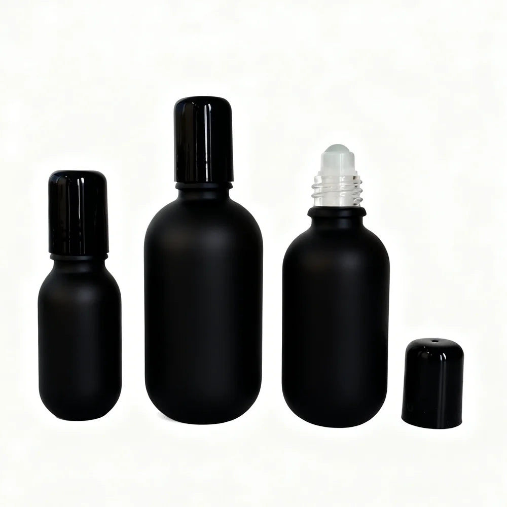 Wholesale Black Frosted Deodorant Glass Roll on Bottle 10ml 30ml 50ml Refillable Roller Ball Packaging for Essential Oils
