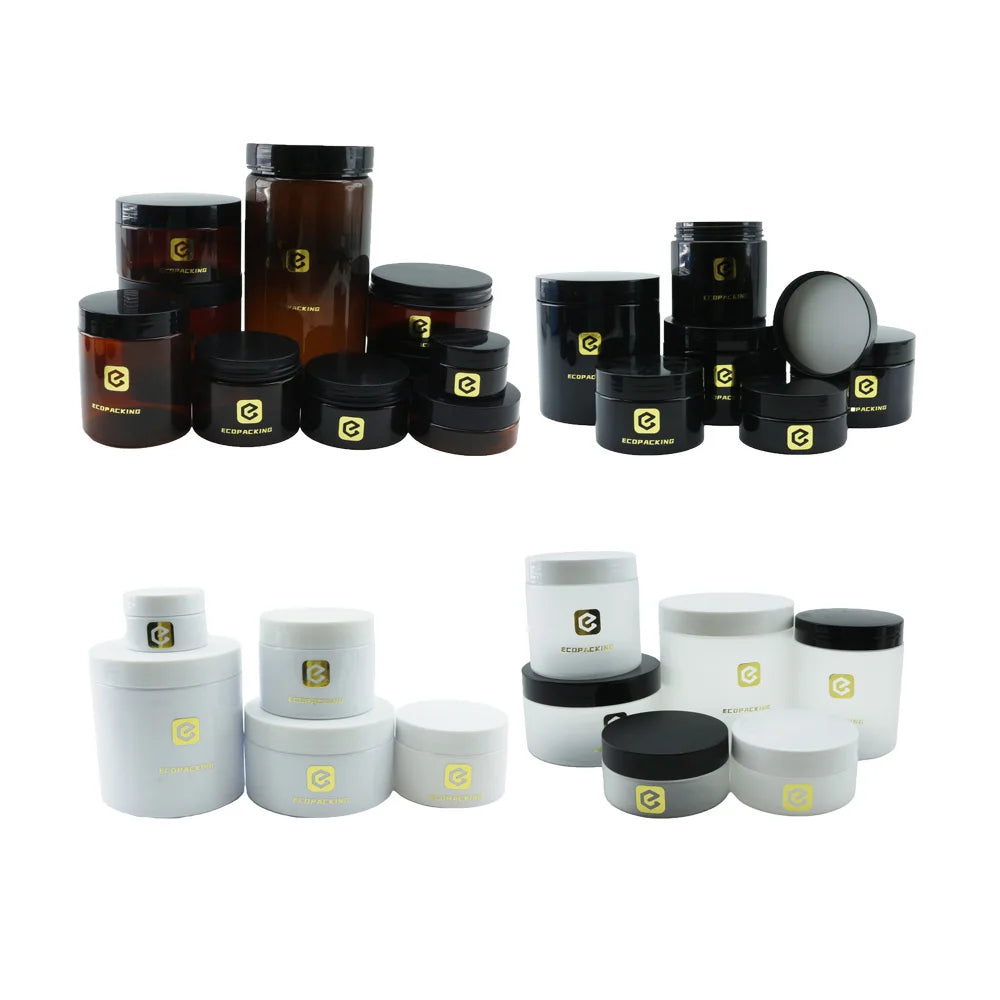 30ml 50ml 100ml 120ml 150ml 200ml 250ml Plastic Jar Black White Amber PET Cream Jars with Lids for Skincare Packaging F888