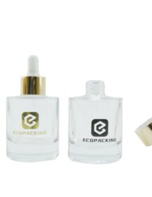 Custom Logo 30ml 50ml Flat Shoulder Essence Packaging Luxury Thick Bottom Hair Oil Serum Glass Dropper Bottle With Box for Oil