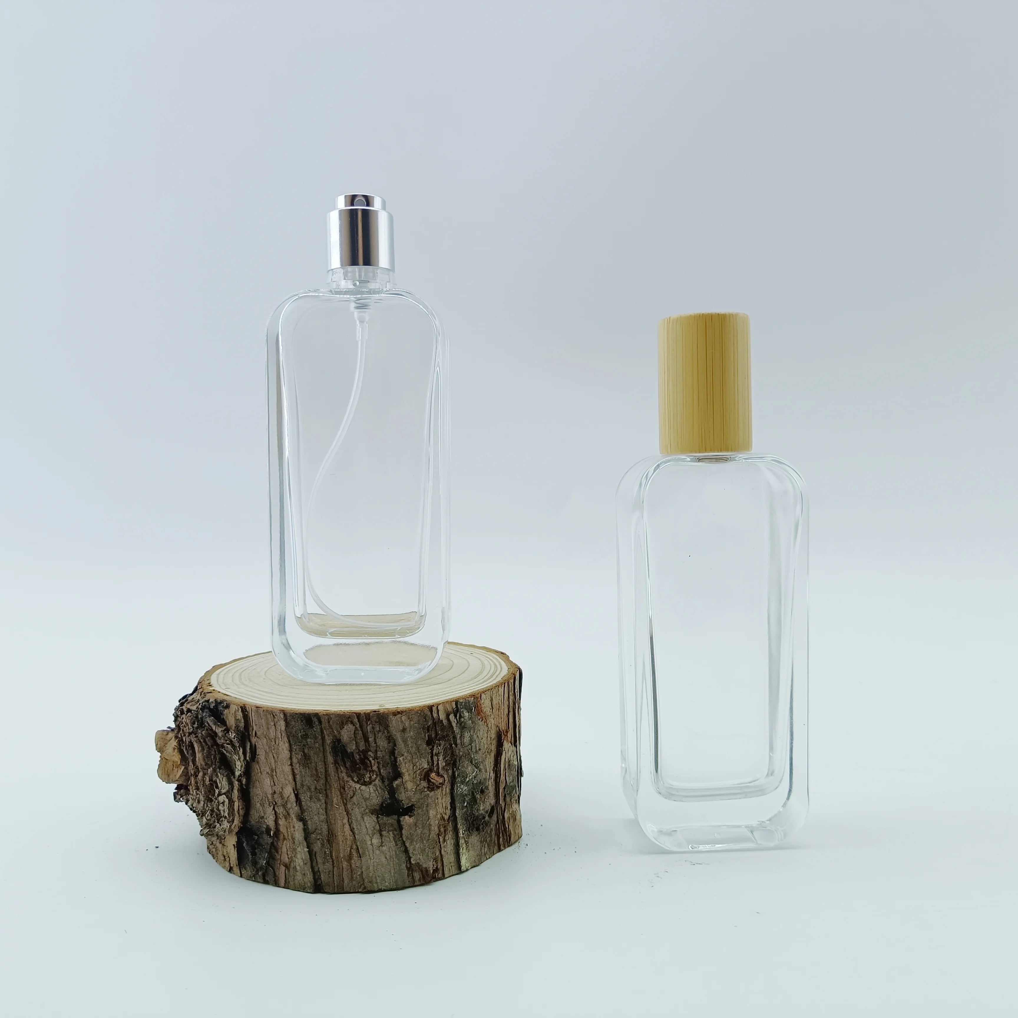 30ml 50ml 100ml Luxury Empty Glass Fragrance Parfum Spray Bottle Cylinder Heavy Base Glass Perfume Bottle With Wooden Cap - 图片 4
