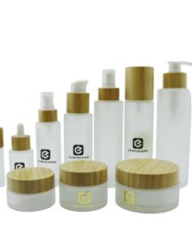 Empty Bamboo Cosmetic Packaging 30ml 50ml 60ml 80ml 100ml 120ml Frosted Mist Lotion Pump Glass Spray Bottle with Wood Bamboo Lid