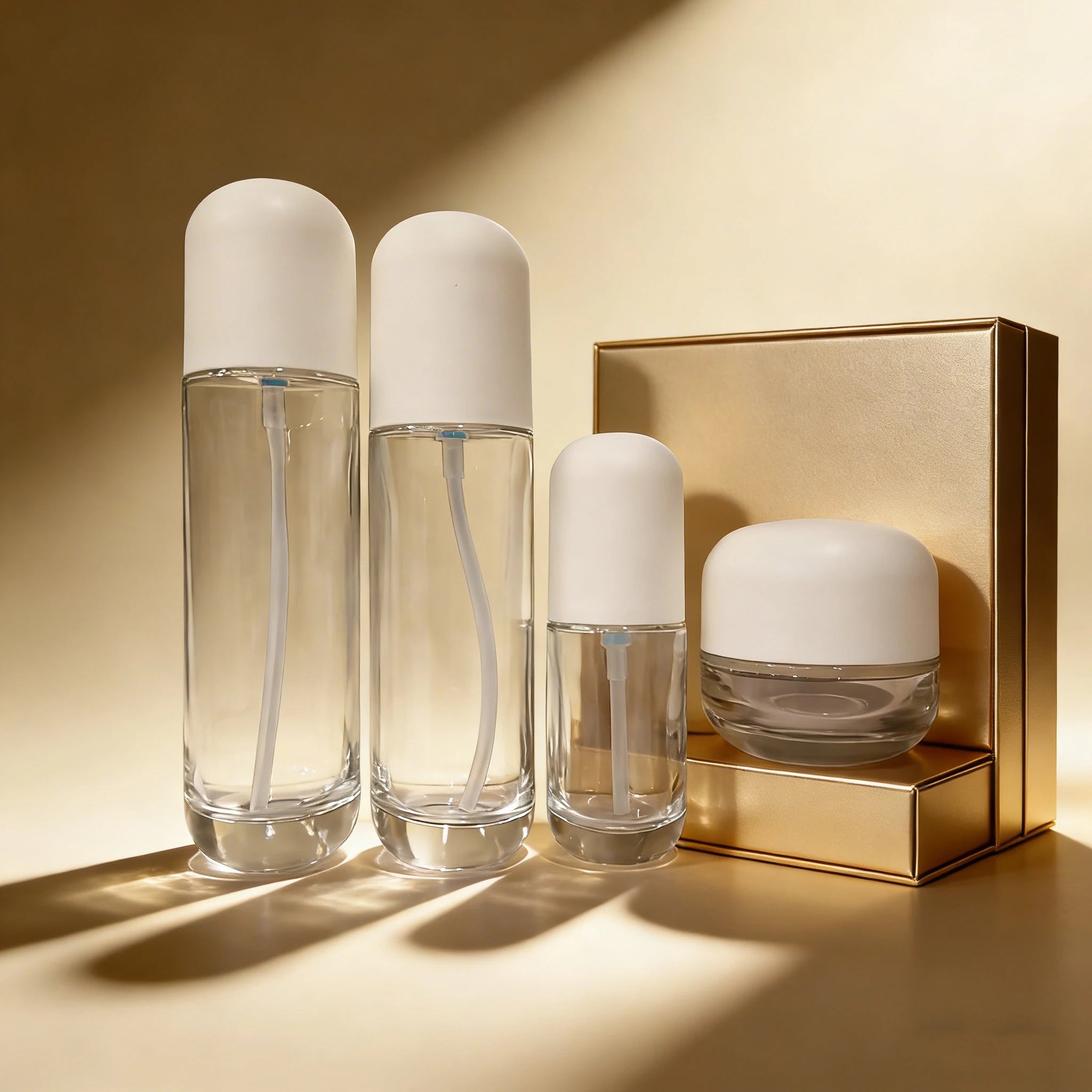 50ml 100ml 120ml Cosmetic Facial Oil Glass Bottle 30g 50g 100g Cream Jars with Airtight Lids Custom Logo Acceptable