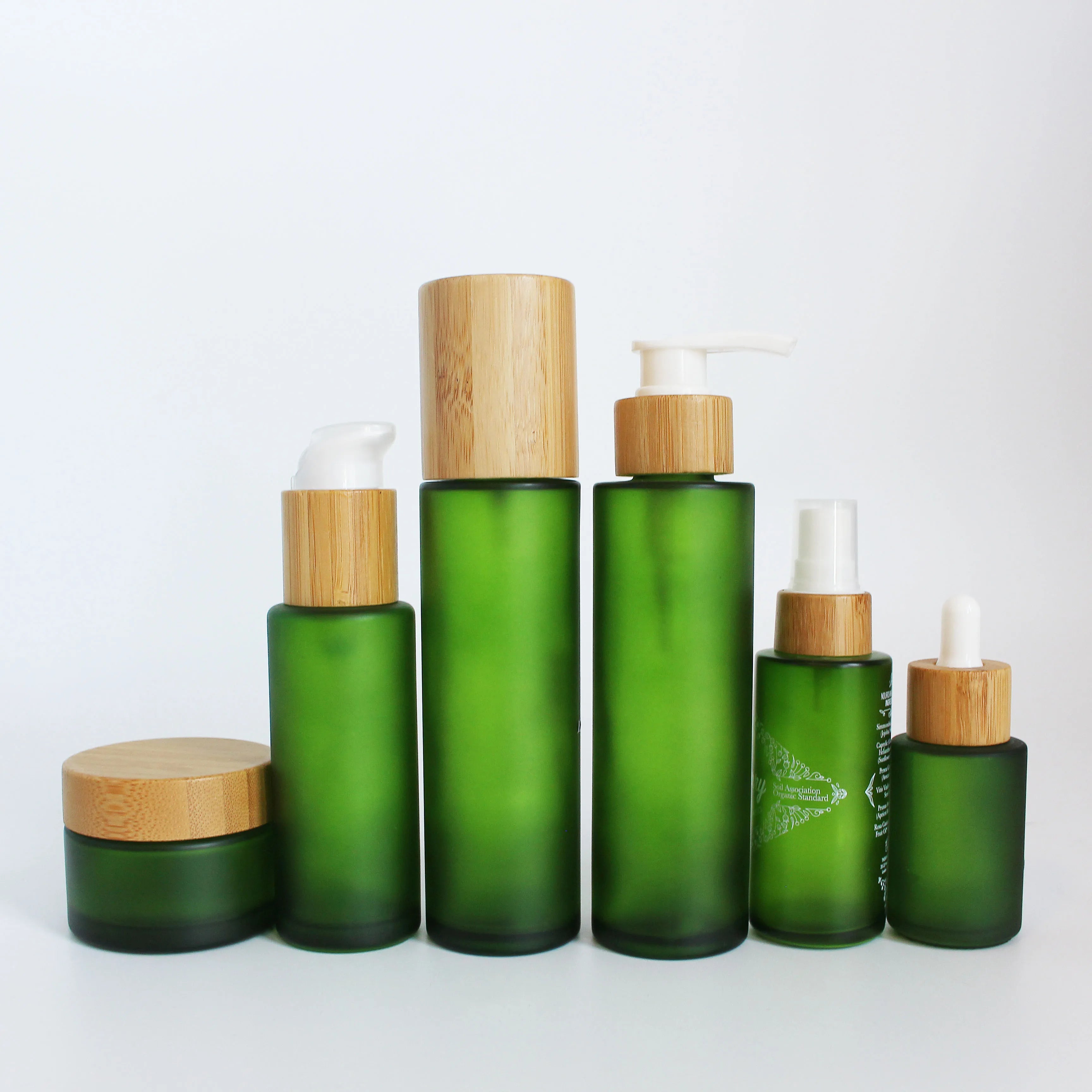Frosted Green 30ml 40ml 50ml 100ml 4oz Bamboo Frosted Green Lotion Pump Glass Cosmetic Bottle - 图片 3