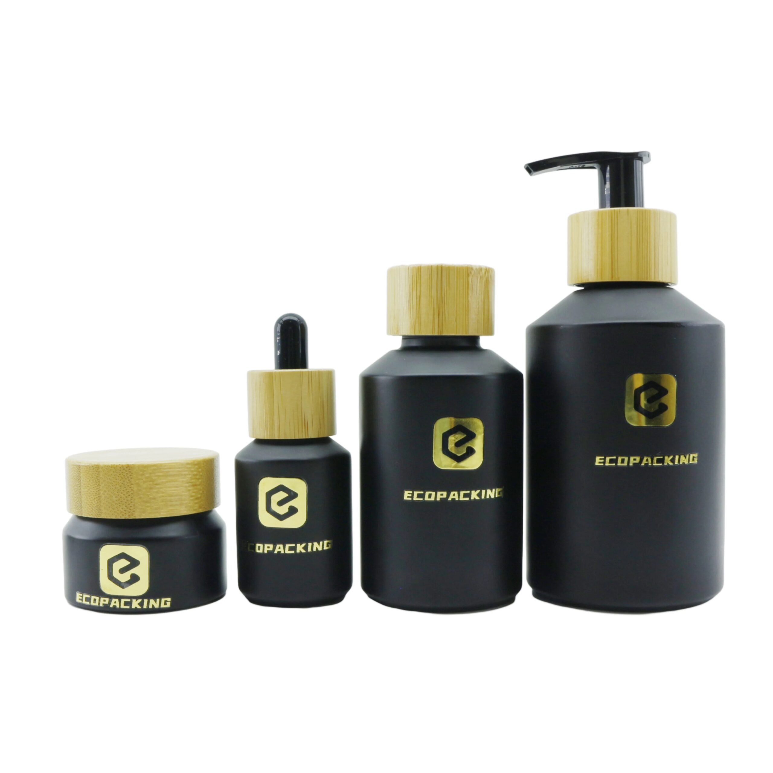 Frosted Olive Green Glass Bottle 30ml 60ml 120ml Cosmetic Bottle with 30g 50g Glass CreamJar with Bamboo Lid for Skin Care A888 - 图片 9