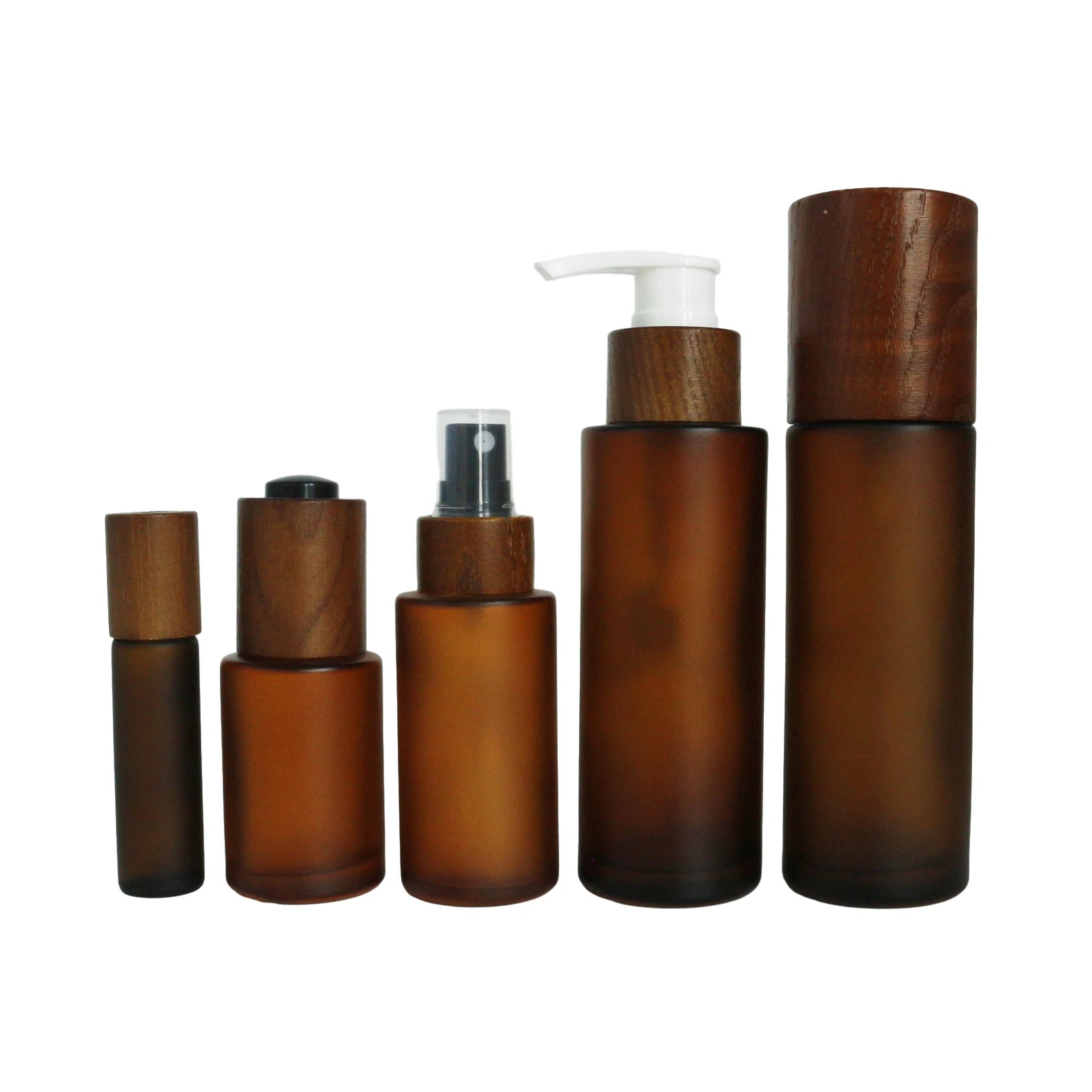 Empty Round OEM Essential Oil Perfume Cosmetic Skin Care Ash Wood Walnut Wood Cap Glass Oil Bottle Frosted - 图片 6