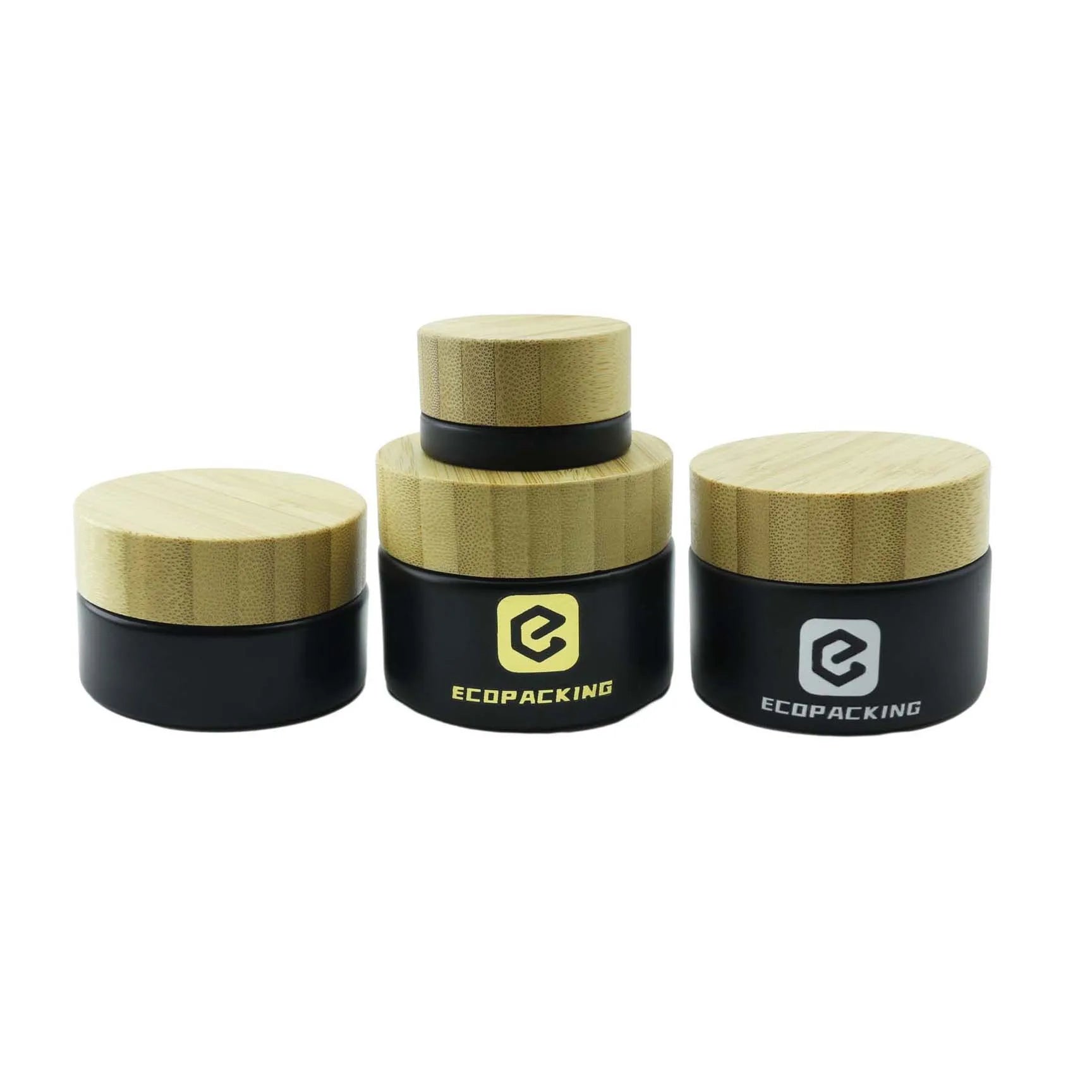 Empty Round Matte Black Cream Container Glass Jar With Bamboo Lid Cosmetic Jar - 图片 2