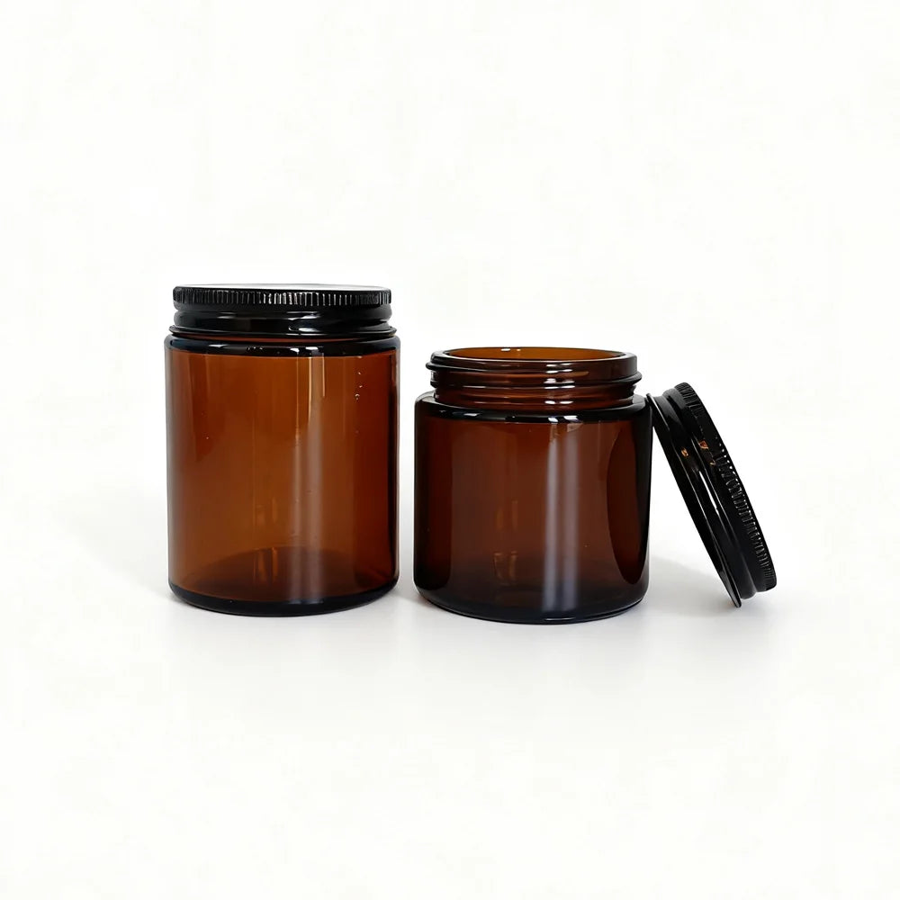 1 oz 2 oz 3 oz 4 oz 8 oz Amber Glass Candle Jars with Black Aluminum Metal Lids - 图片 3