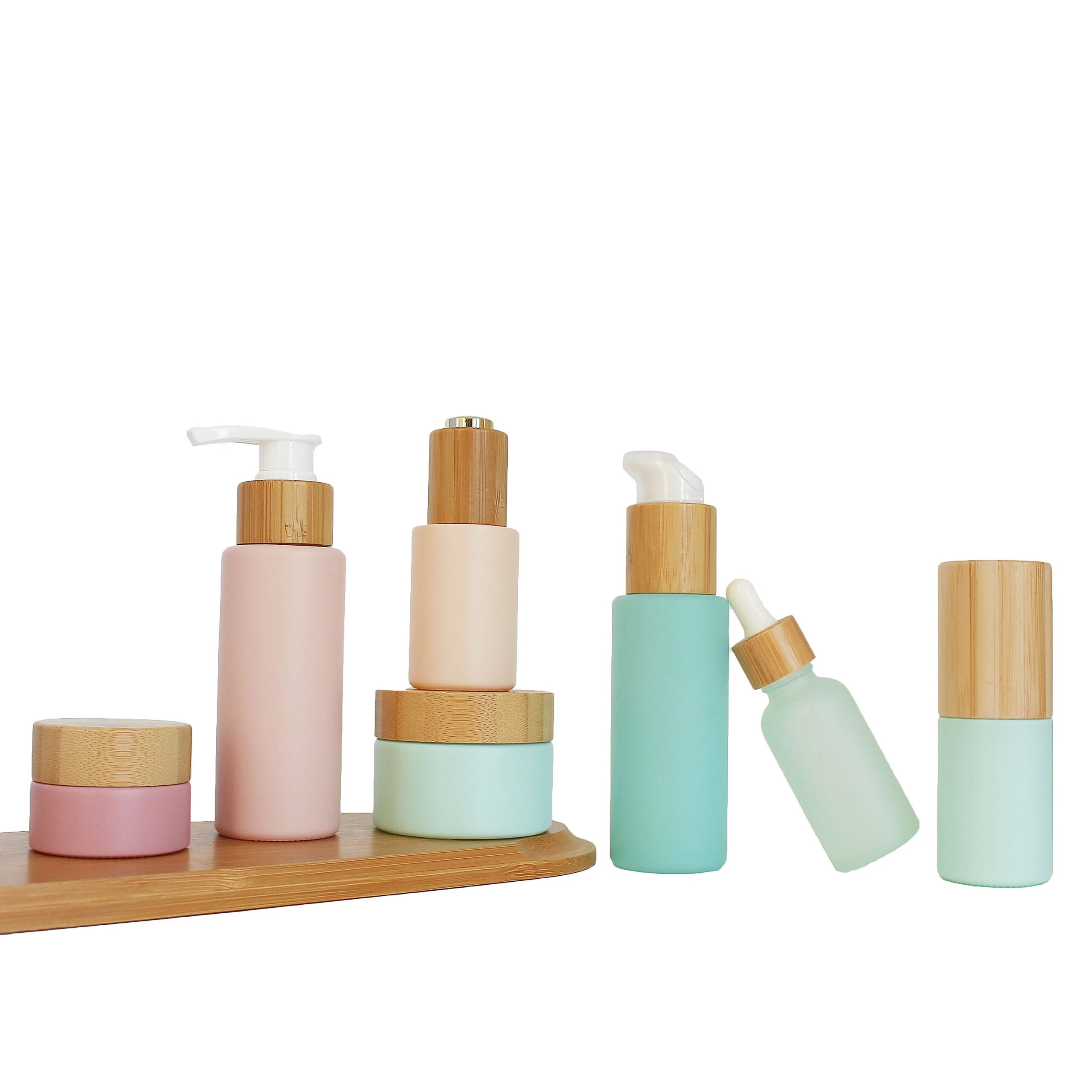 Luxury Bamboo Hair Essential Oil Glass Frosted Dropper Face Serum Bottles and Eye Cream Jar Cosmetic Container Packaging - 图片 7