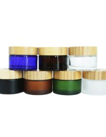 Cosmetic Cream Hair Balm Body Butter Wide Mouth Empty Glass Jar with Bamboo Lid for Skin Care Cosmetic Package