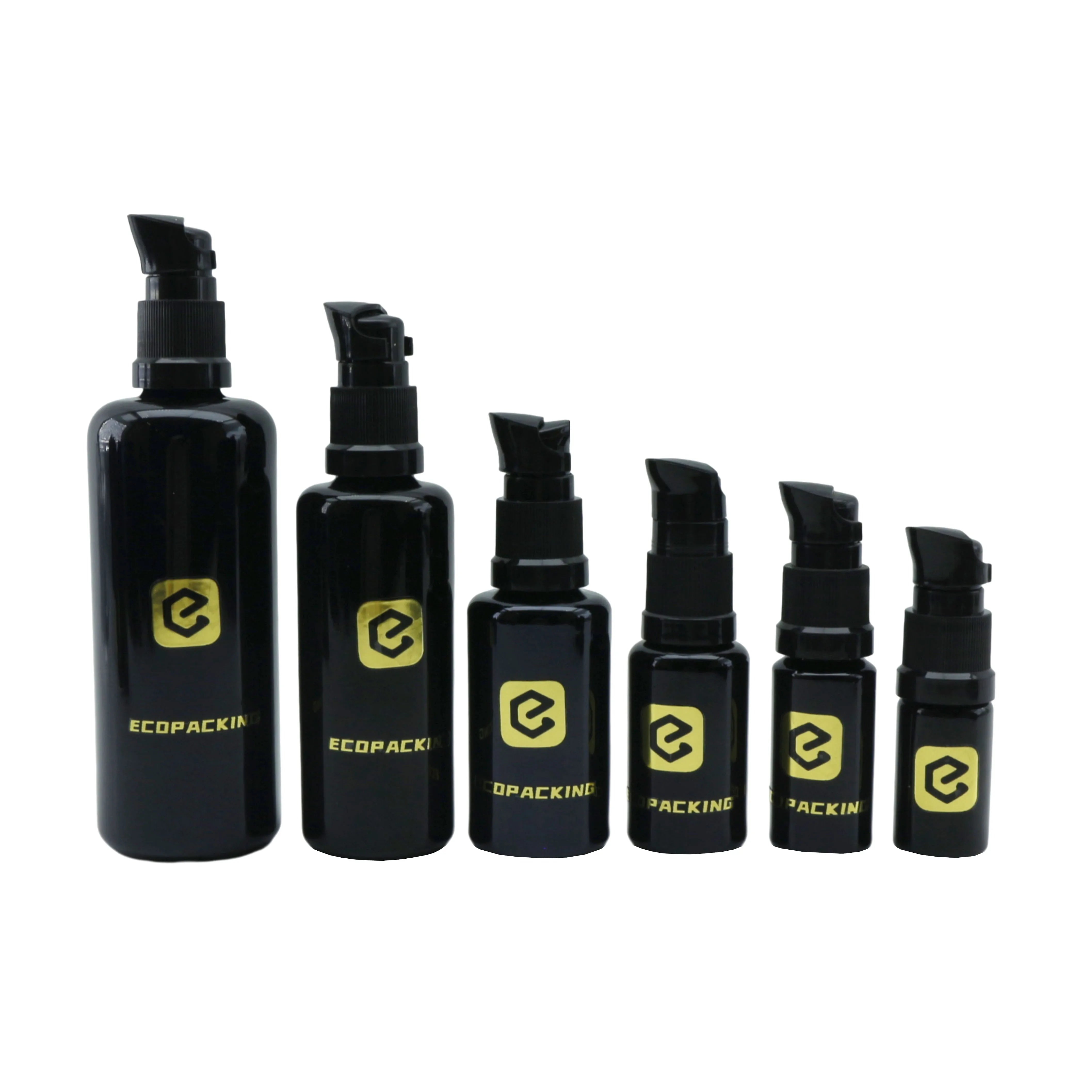 Luxury 15ml 0.5oz Round UV Violet Black Glass Pump Bottle for Serum - 图片 3