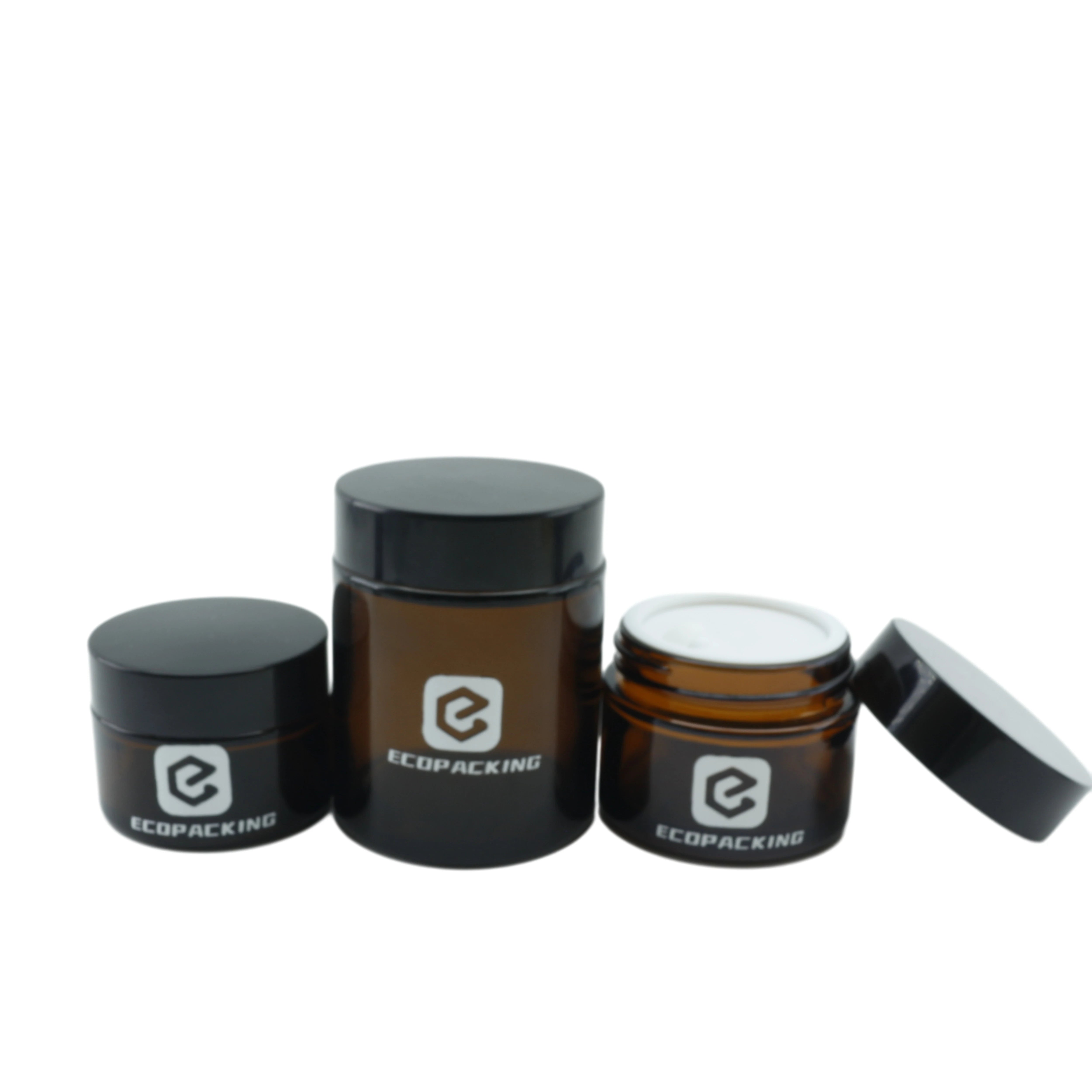 Wholesale 1oz 2oz 3oz 4oz 8oz Amber Cosmetic Cream Glass Jar Bottles with Lid and Inner Liner - 图片 3