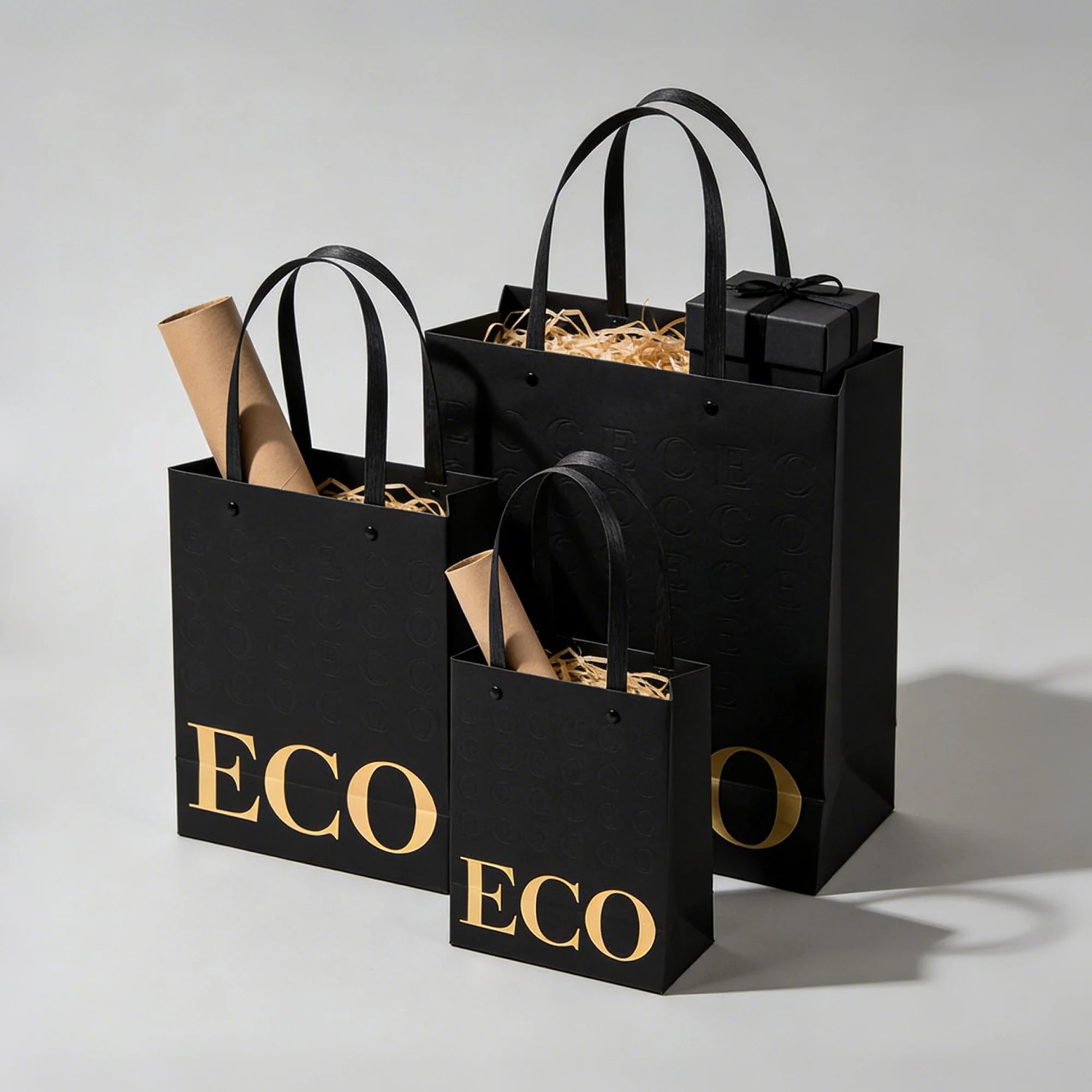 Cosmetics Clothes Packaging Paper Bag Personalized Matt Black Luxury Custom Paper Shopping Bags Embossing Process