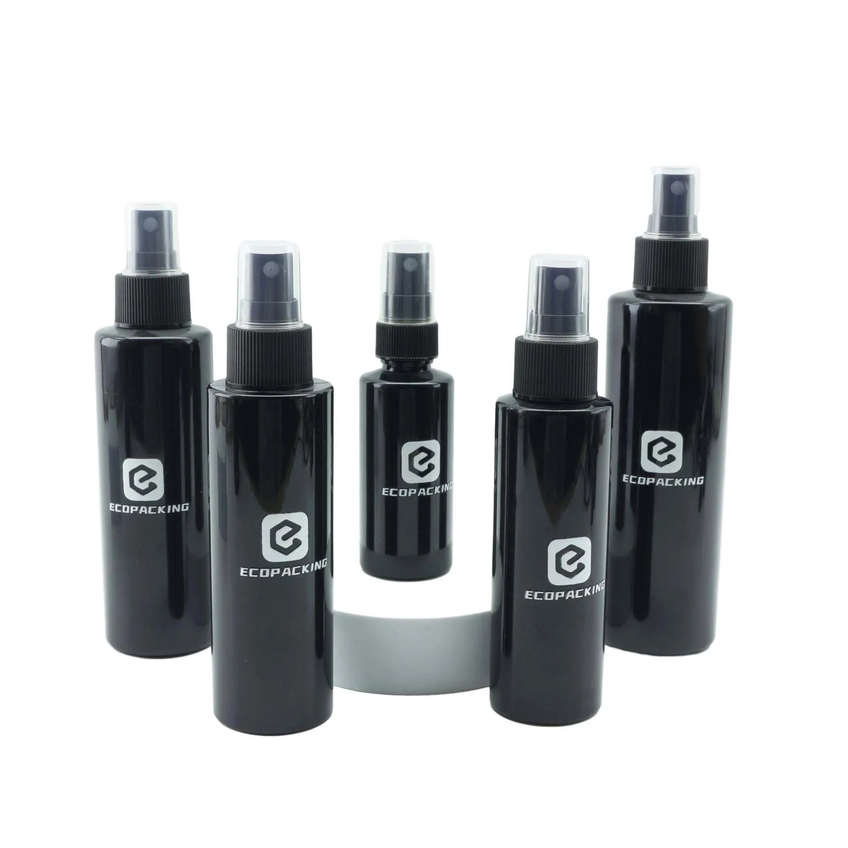 Empty Black Plastic Refillable Fine Mist Spray Bottles for Hair Body Face Cosmetic Packaging